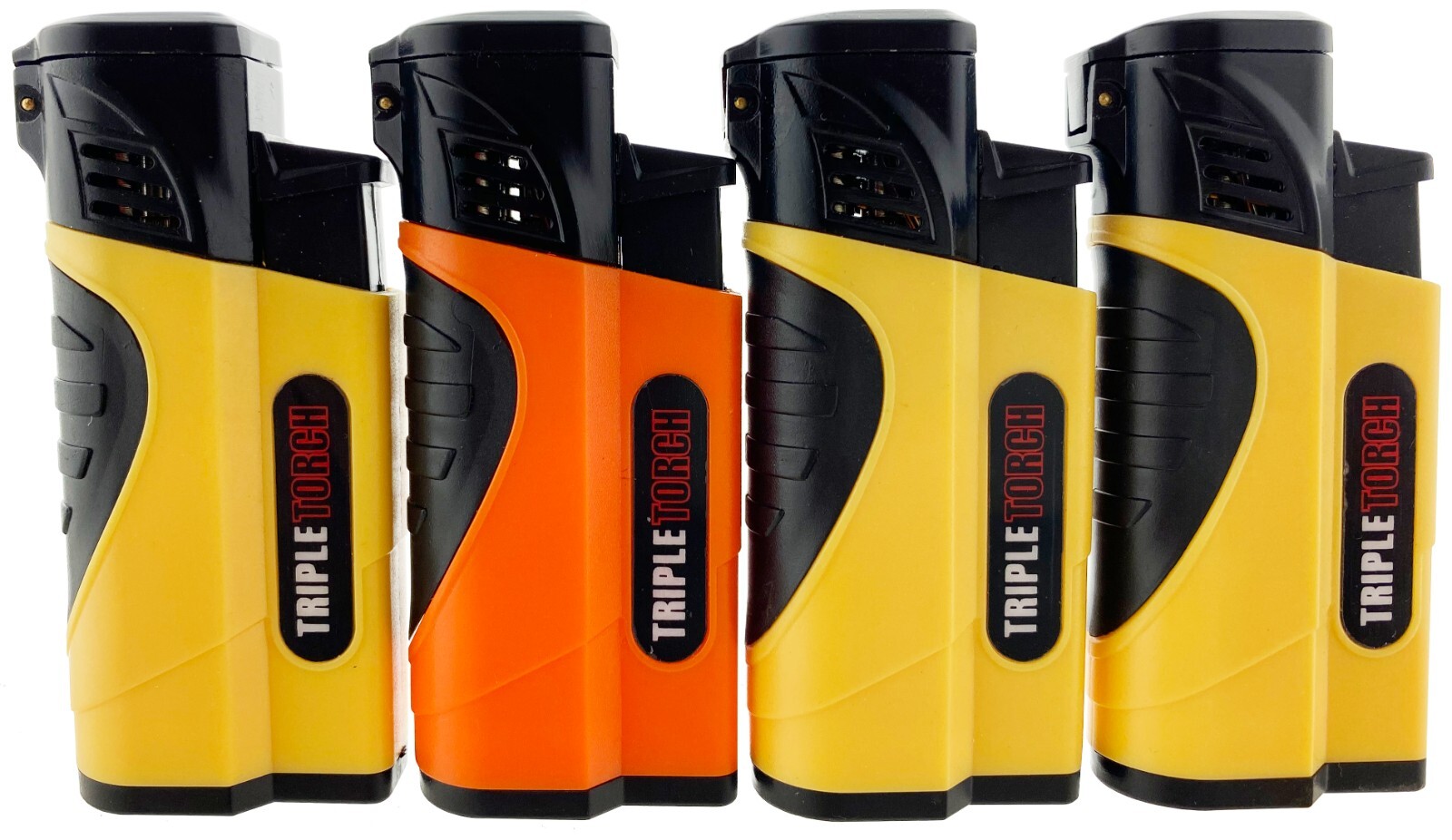 12 PACK Quad Jet Torch Lighter Adjustable Flame W/ Cigar Puncher Solid Color