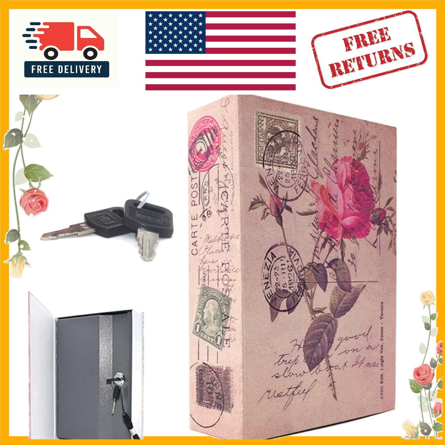 Stylish Book Safe with Metal Lock - 9.6" Discreet Storage for Home Security