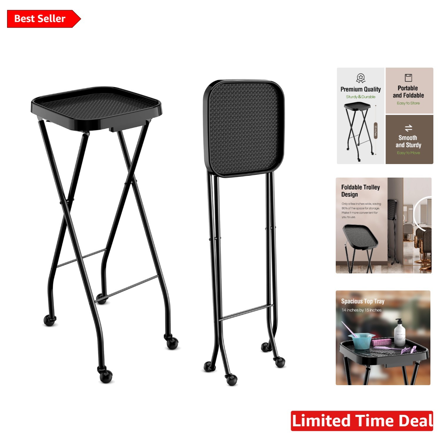 Stylish Foldable Rolling Tray Station for Salons, Spas & Tattoo Studios