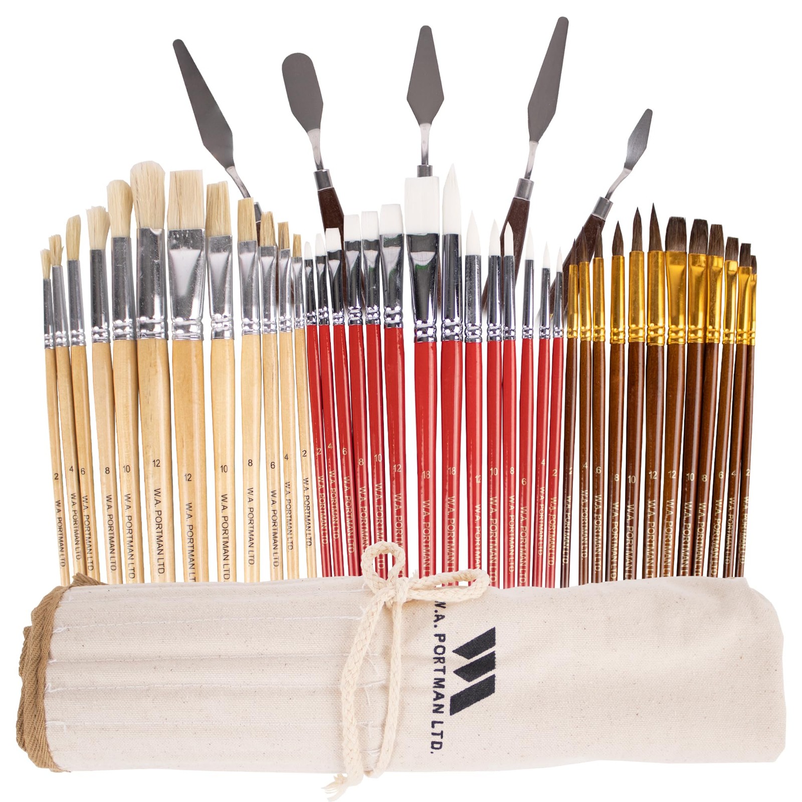 WA Portman 38-pc Professional Acrylic Paint Brush Set with 5 Palette Knives -