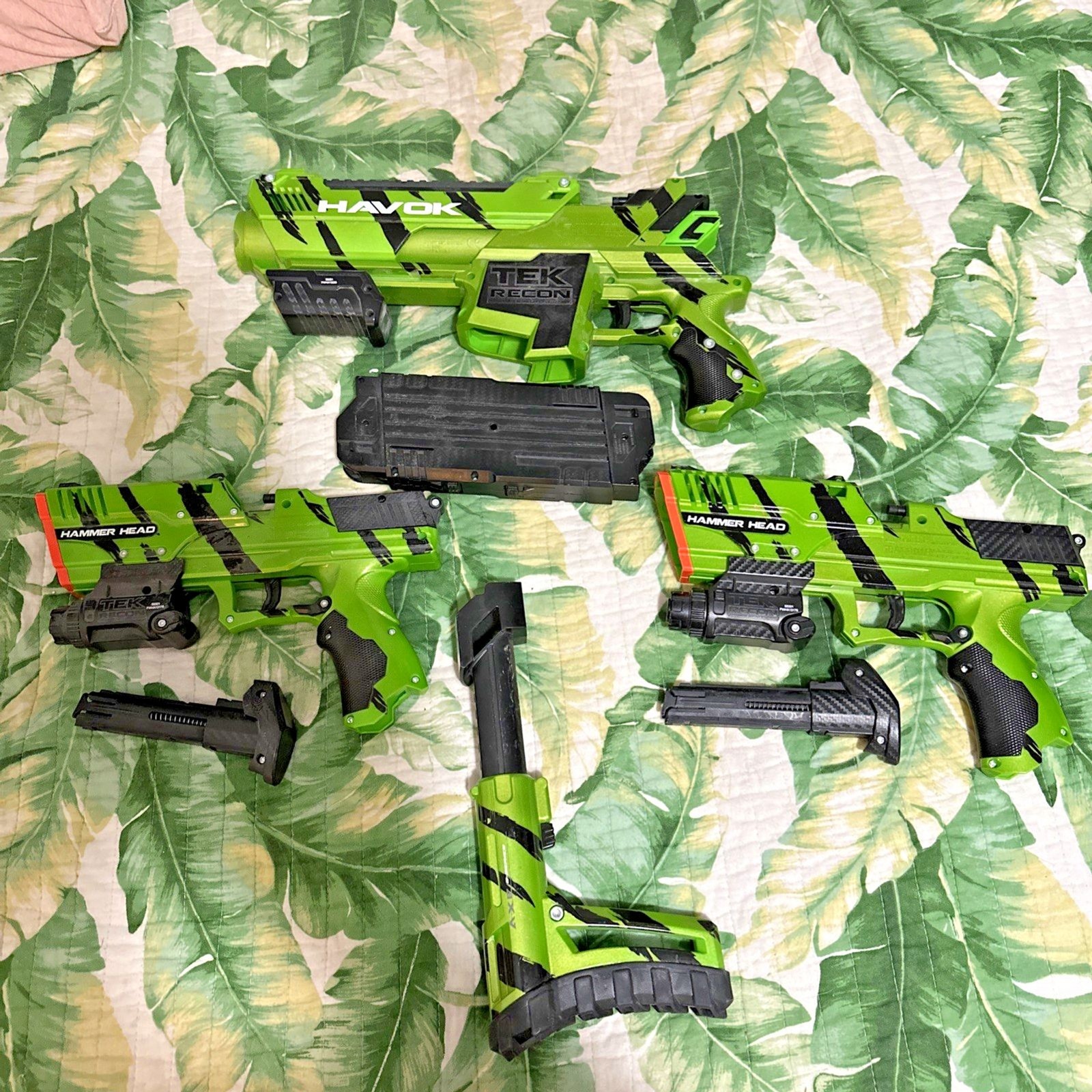 Tek Recon Laser Tag Blaster Lot 4 Havok Hammer Head Guns Clips Tested