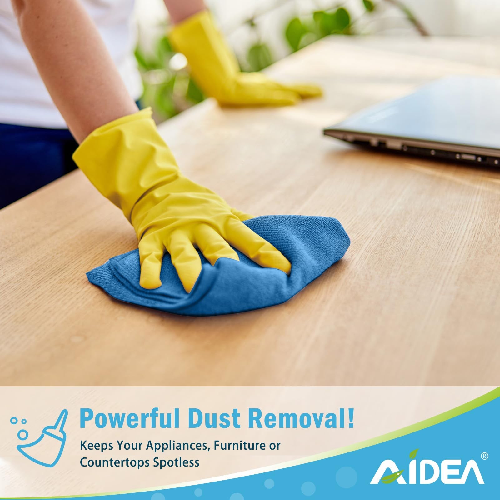 AIDEA Microfiber Cleaning Cloth 100PK, Soft Absorbent 12"×12", Blue/Yellow