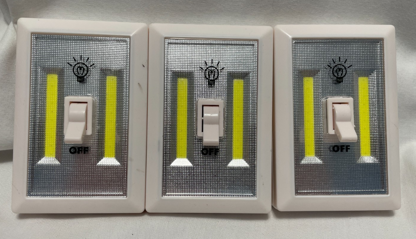 Battery Operated Light Switches Lot of 3 Preowned White Sticks to Walls
