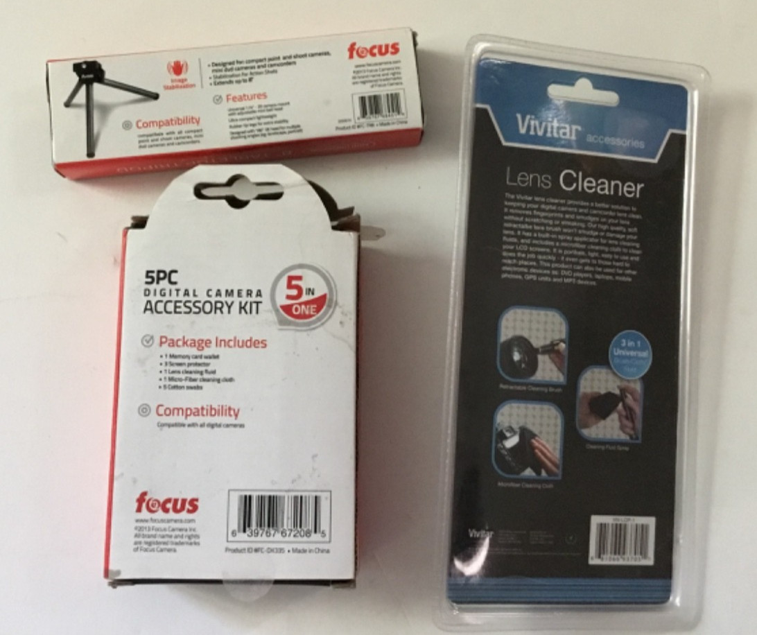 Focus 5 Piece Digital Camera Accessory Kit, Tabletop Tripod, Lens , Lens Cleane