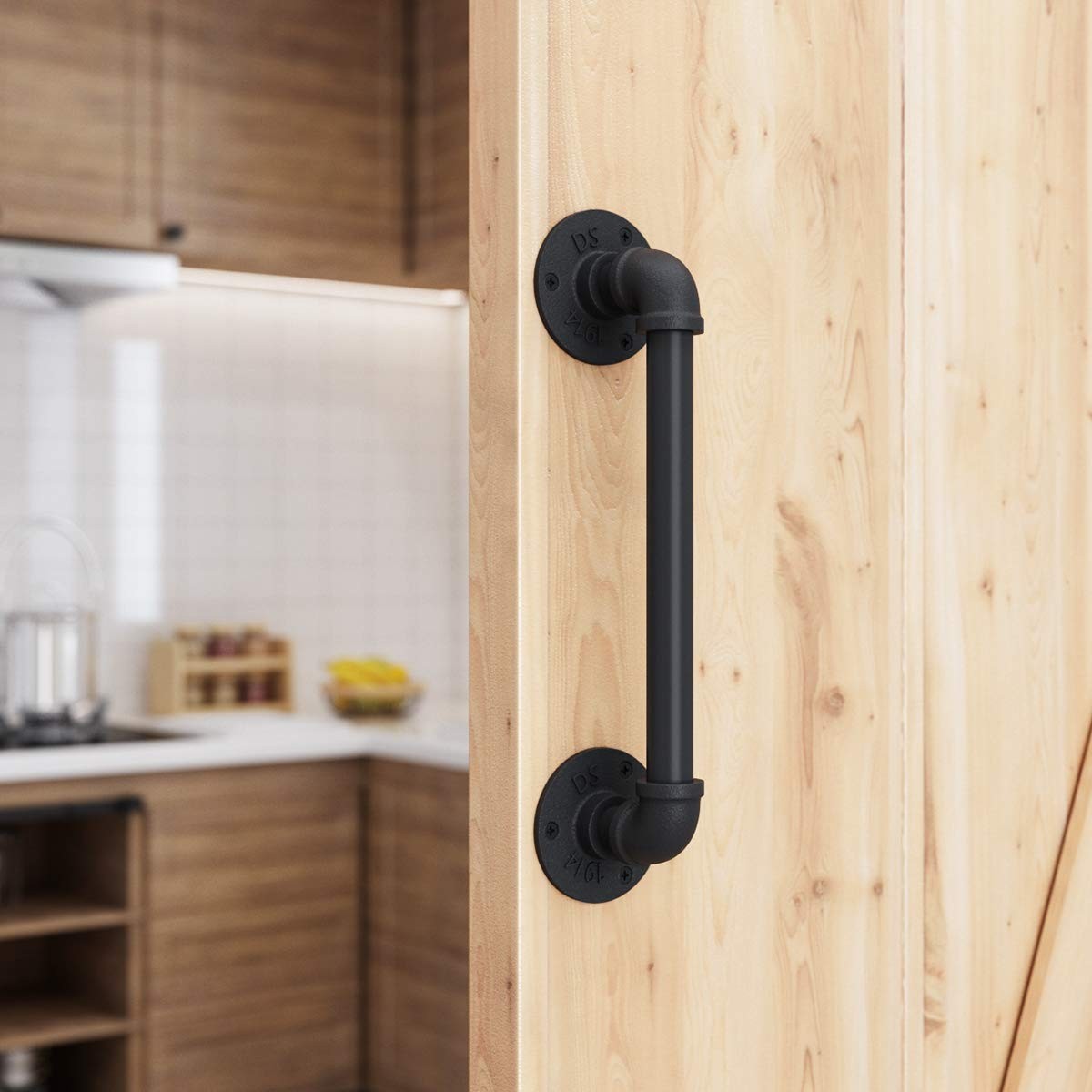 SMARTSTANDARD 11” Pipe Barn Door Handle, Black Rustic 1 Piece,