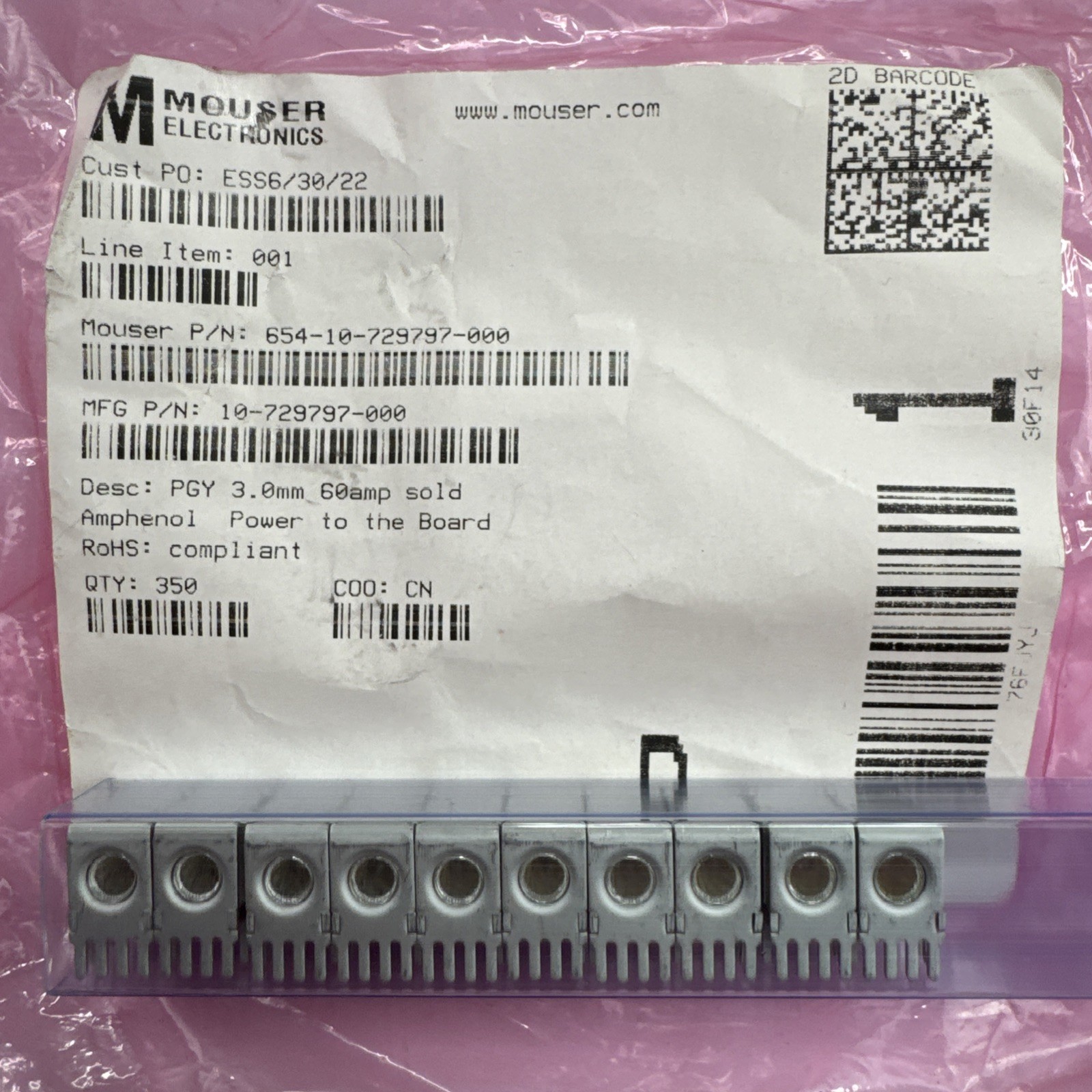 (10) Amphenol 10-729797-000 Power To Board 3.0mm 60 Amp