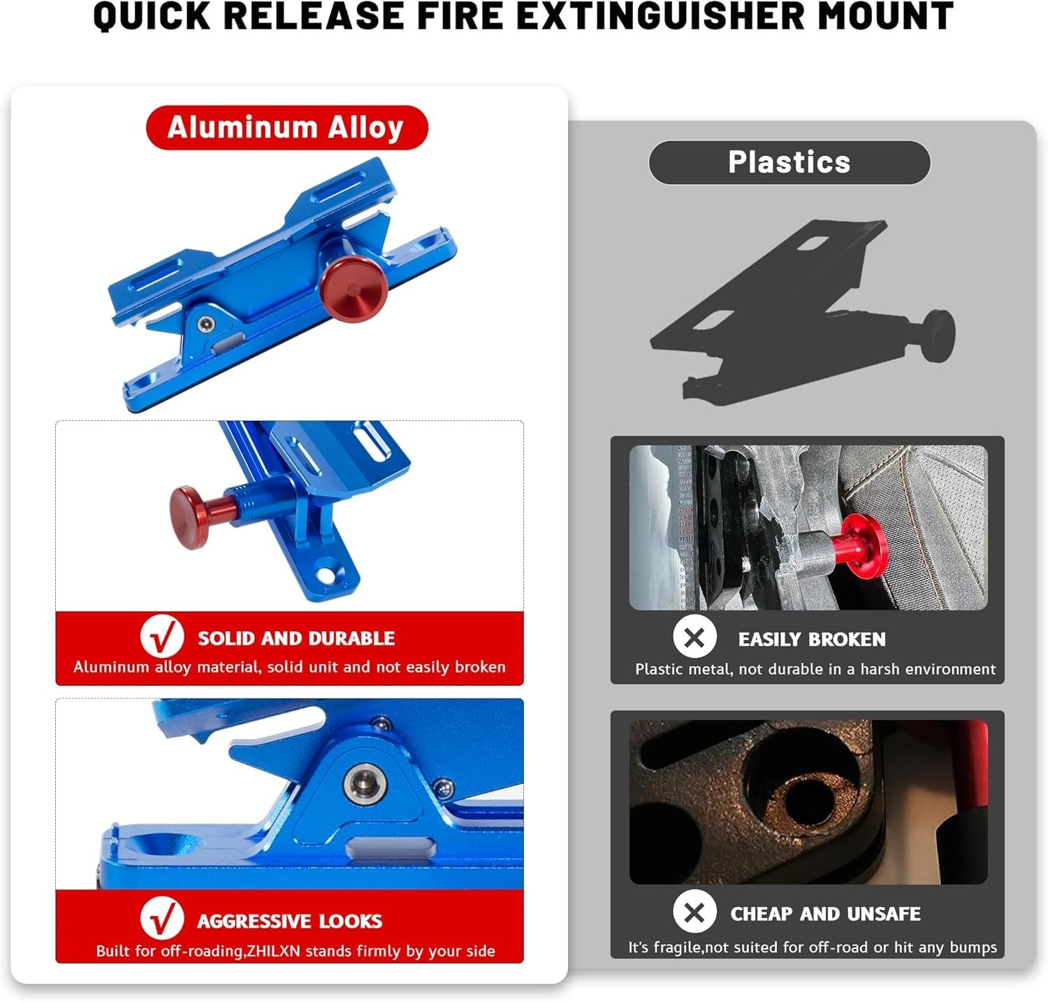 Quick Release Car Fire Extinguisher Mount – Blue Adjustable Aluminum Roll Bar...