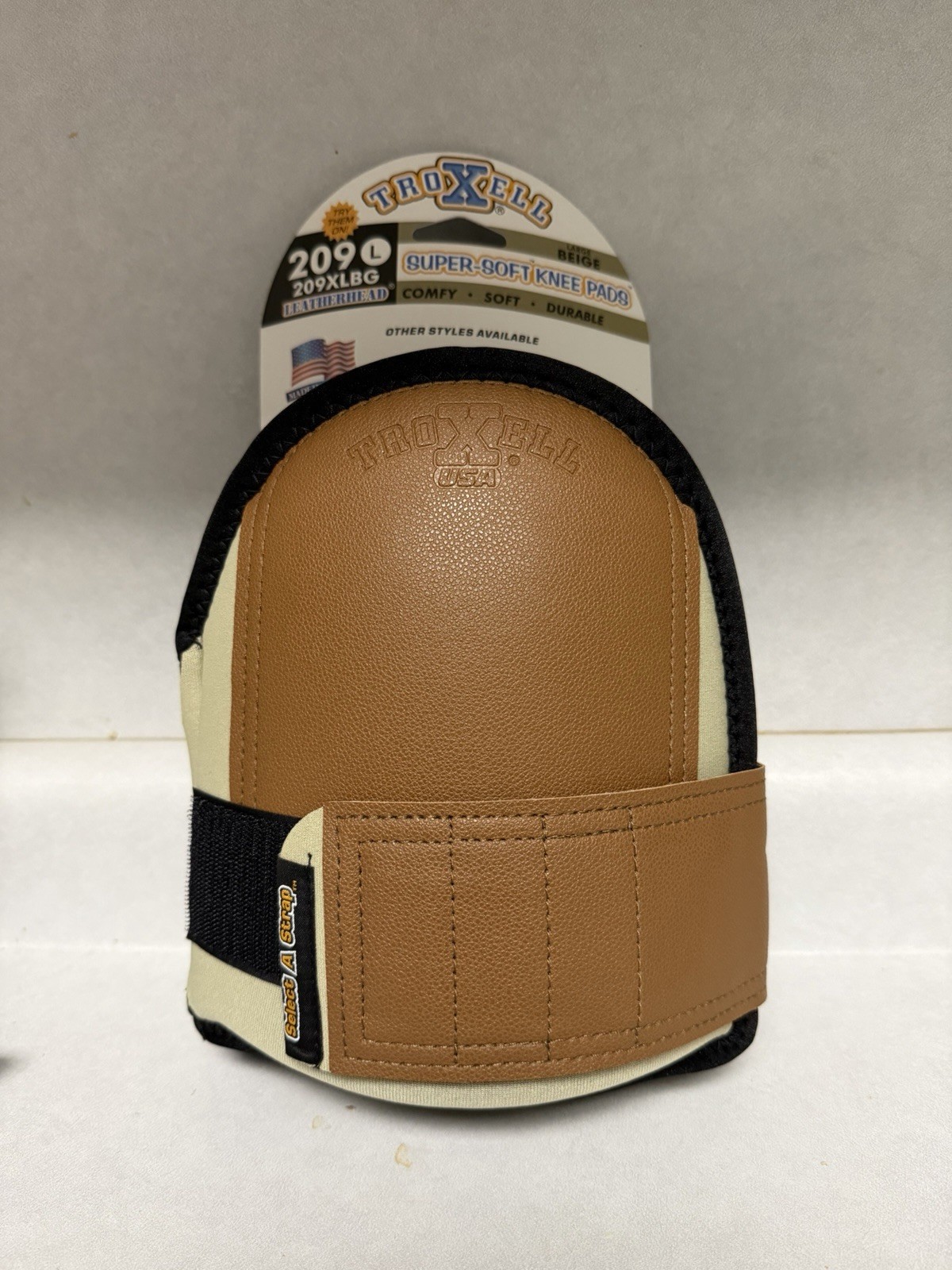 Troxell USA Super-Soft Leatherhead Kneepads 209XL Large Beige Select A Strap™