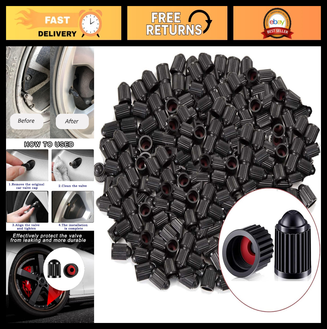 2000 Pcs Black Tire Valve Stem Caps - Universal Heavy-Duty Leak Proof Covers for