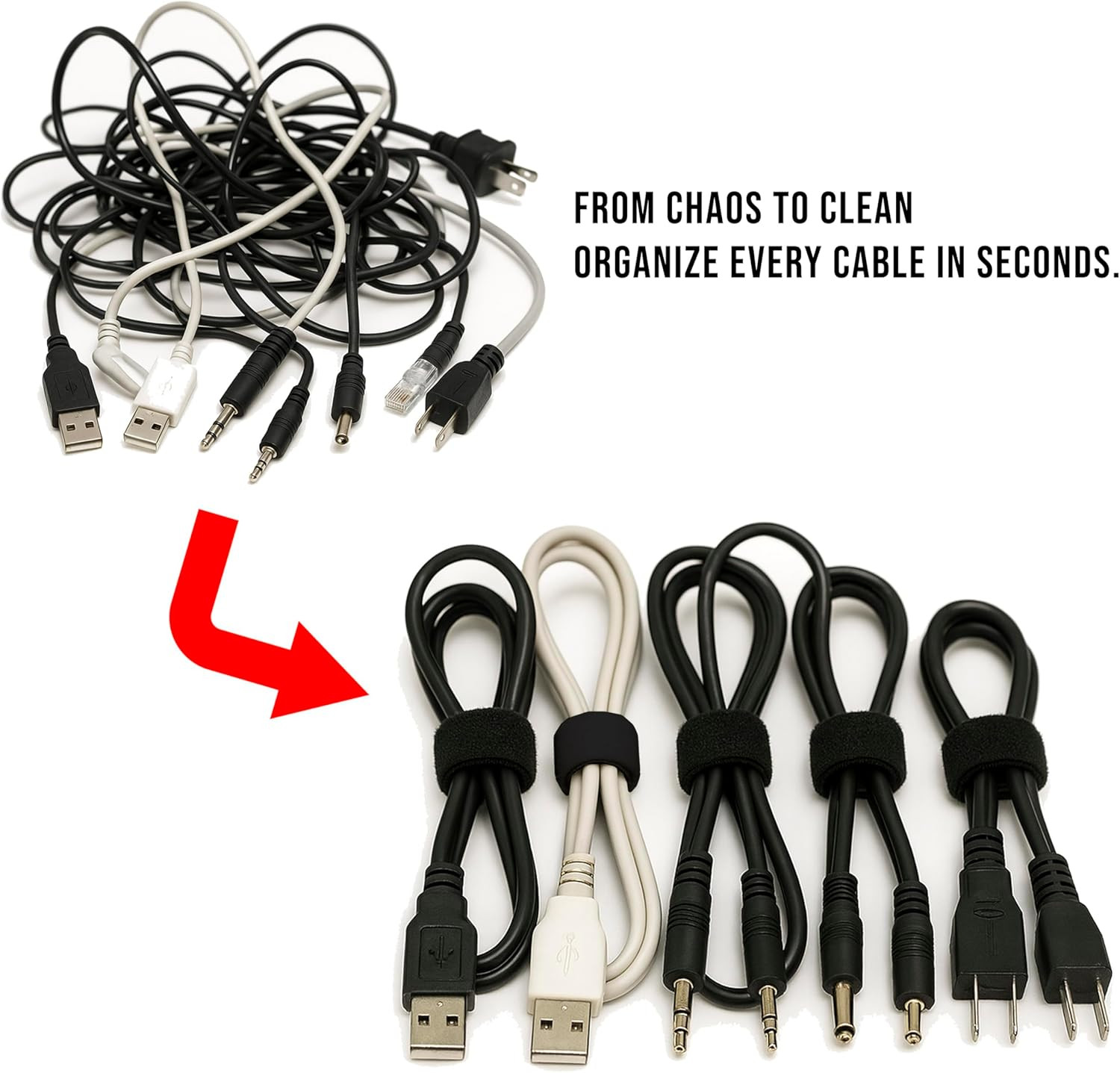 130 PCS 6 Inch Reusable Cable Ties Adjustable Cord Straps, Hook & Loop Wire Orga