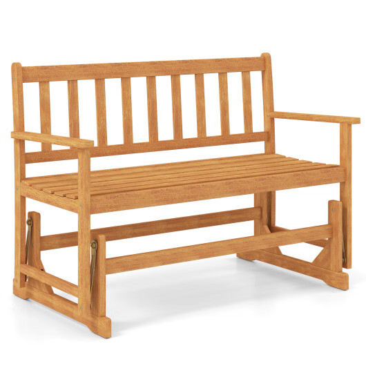 2-Person Outdoor Acacia Wood Glider Bench Patio Swing Rocking Loveseat - Color: