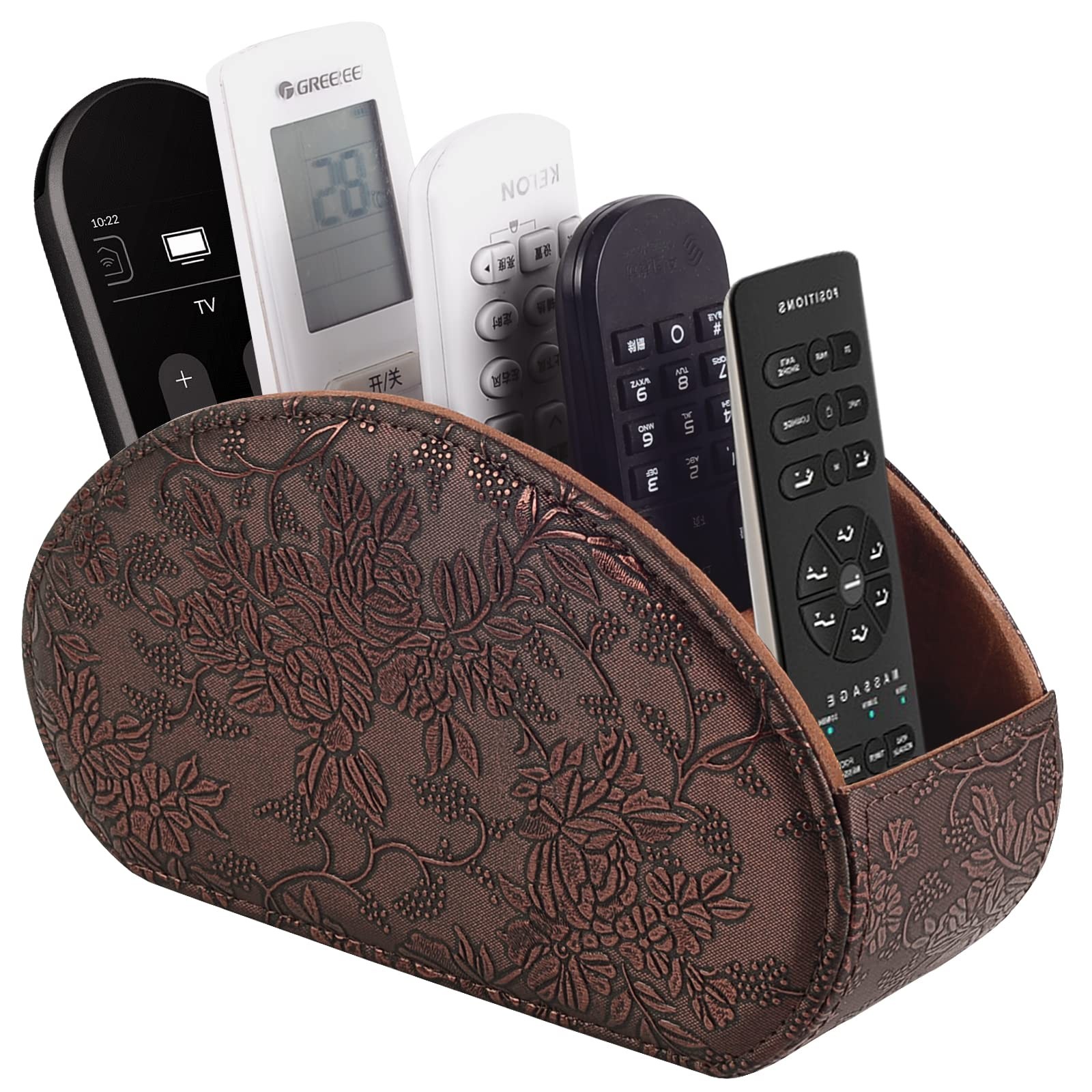 Tv Remote Holder Tray with 5 Compartment,PU Leather Remote Control Holder/Cad...