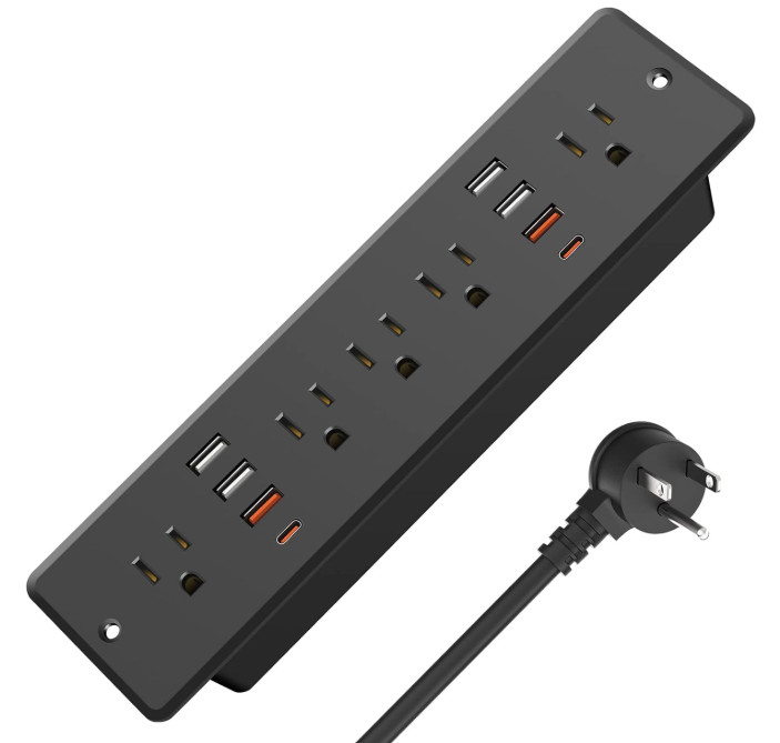Regleta Empotrable 13 en 1 con 5 Tomas AC, 6 USB, 2 USB-C y Protección
