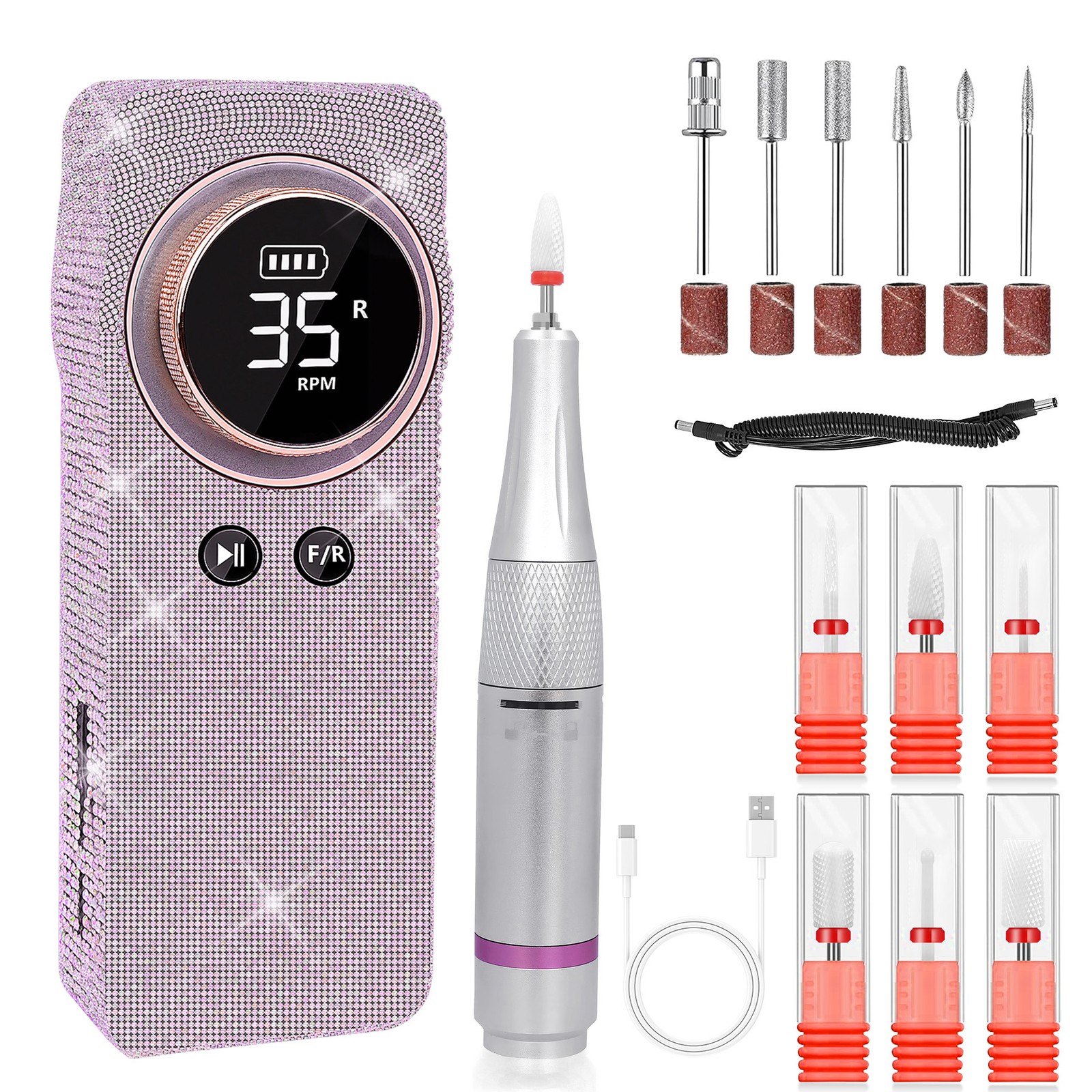 35000RPM Rechargeable Portable Electric Manicure Machine Strong Nail Drill File