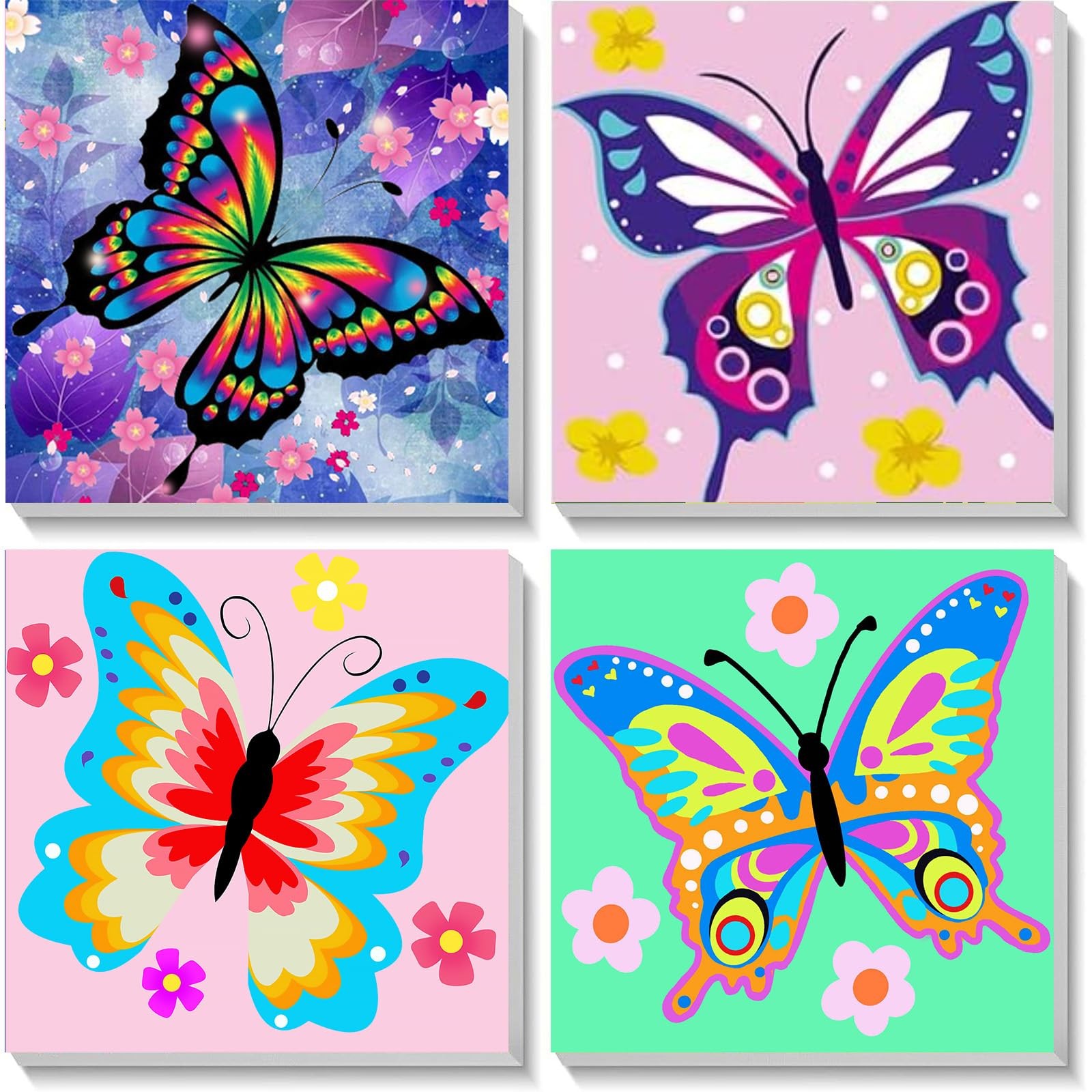 4 Pack Butterfly Paint by Number for Kids 8*8inch, BKH07+BKH08+BKH56+BKH58