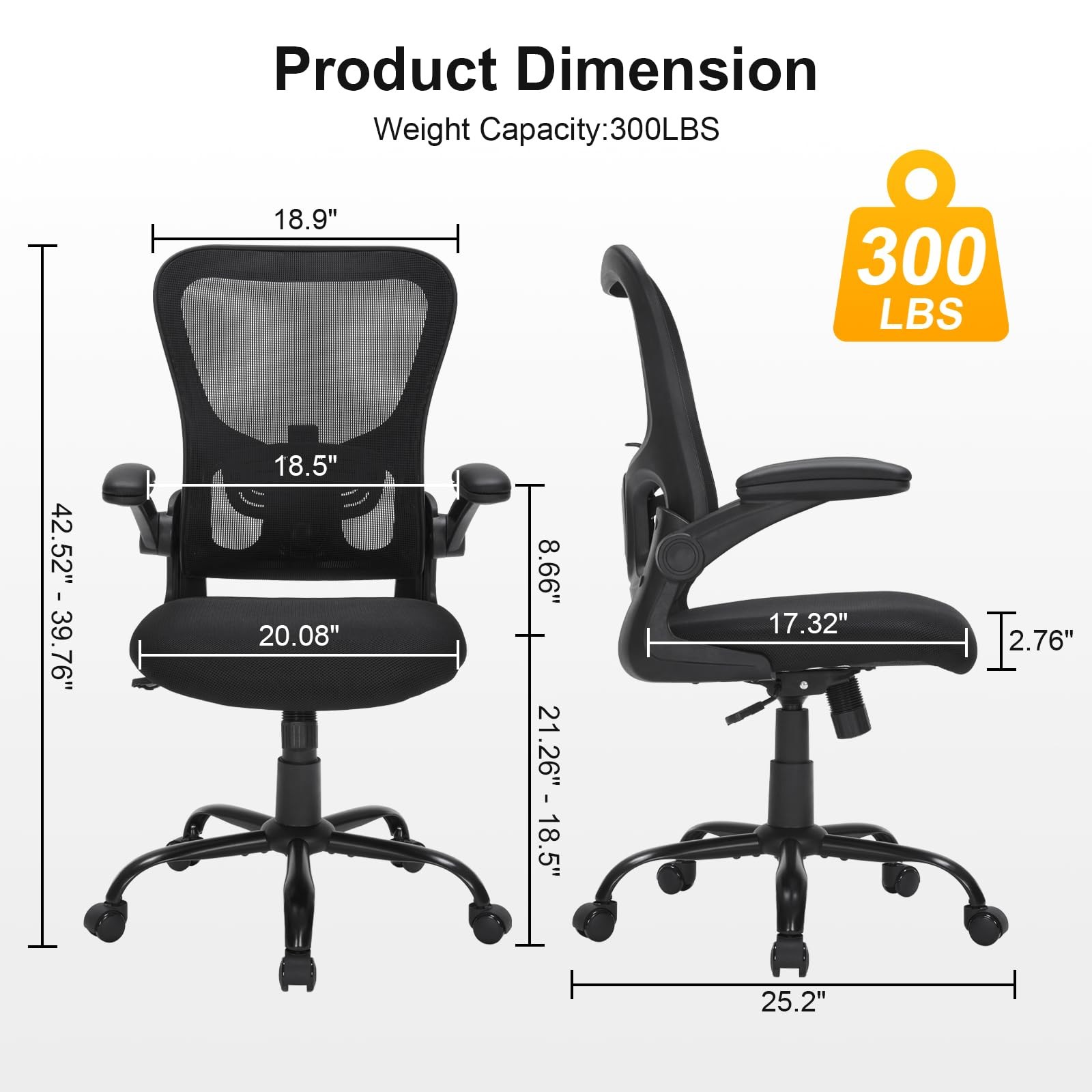 Ergonomic Mesh Office Chair, Adjustable Lumbar Support, Flip-Up Arms, Rolling...