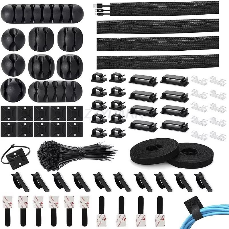 282PCS Cable Management Kit Cord Organizer Wire Clips Ties Home Office Desk