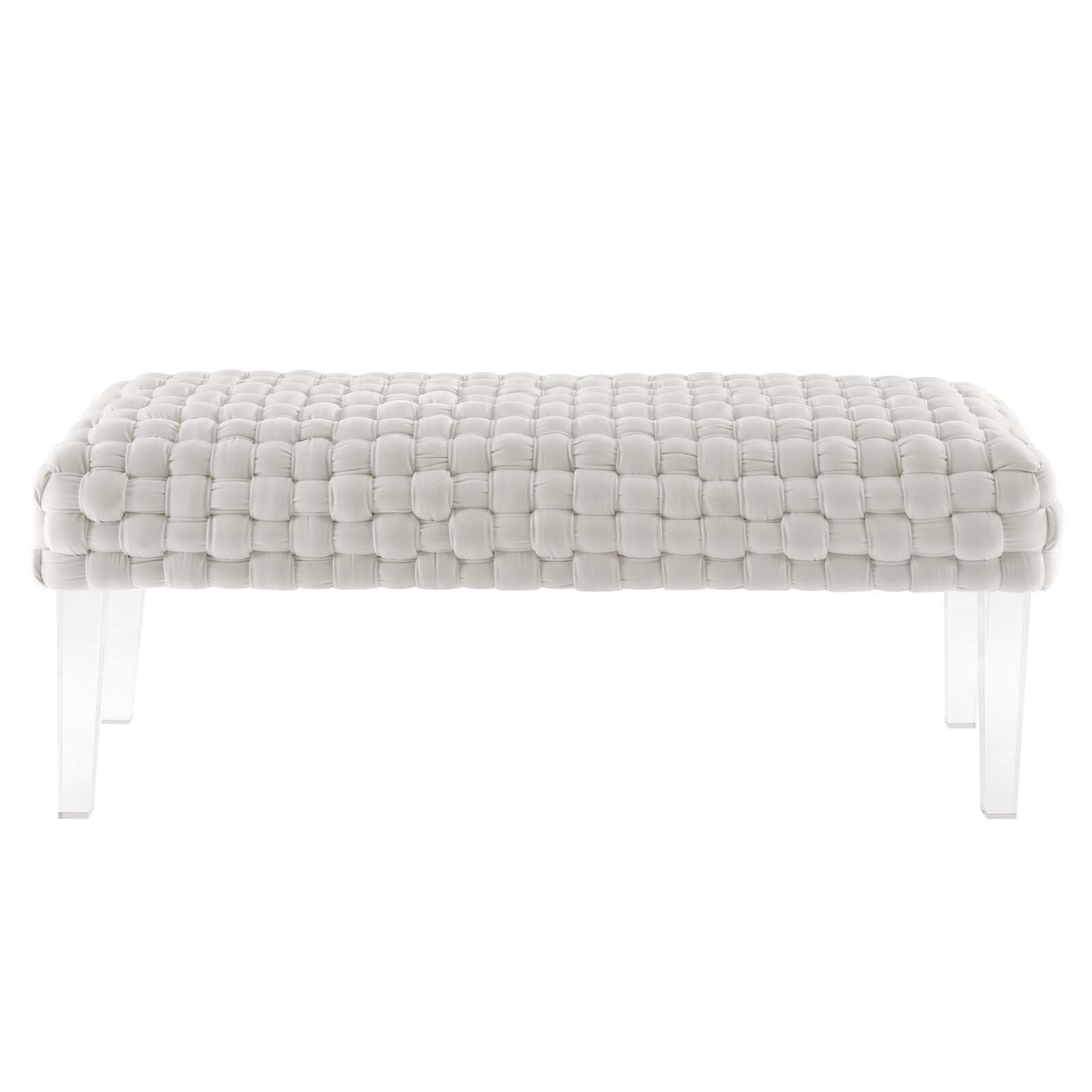 Modway Prologue Braided Velvet Ottoman in White