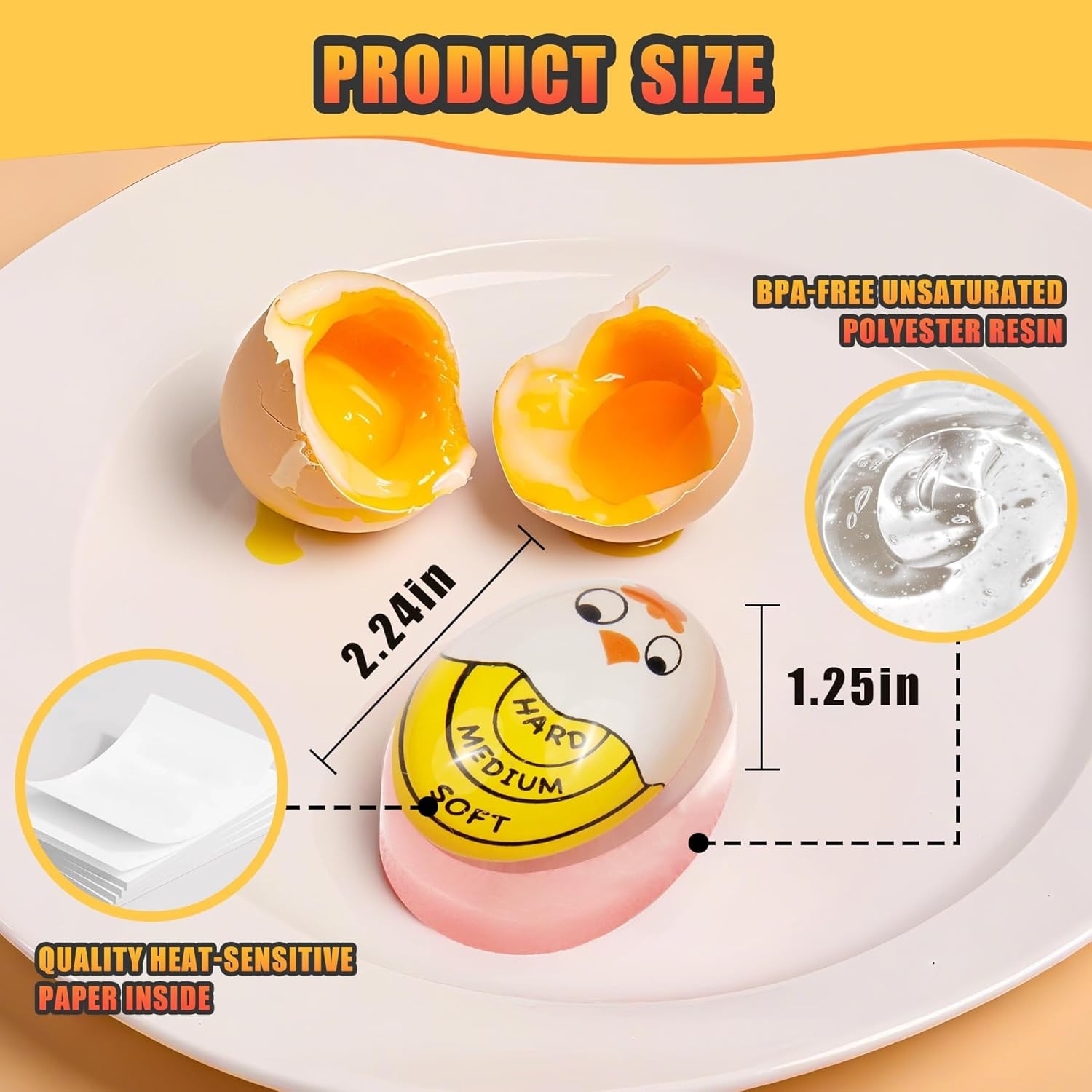 2-Pack Egg Timer, Color Changing, Hard & Soft Boiled Indicator, Yellow