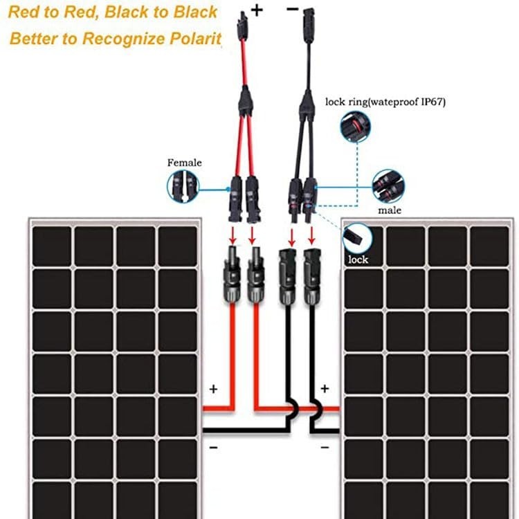 Solar Connectors Y Branch Parallel Adapter 10AWG Cable for Solar Panel (Red & Bl