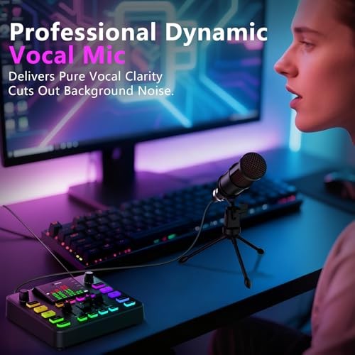 Audio Mixer with Dynamic Microphone for Matte Black Podcasts Bundle