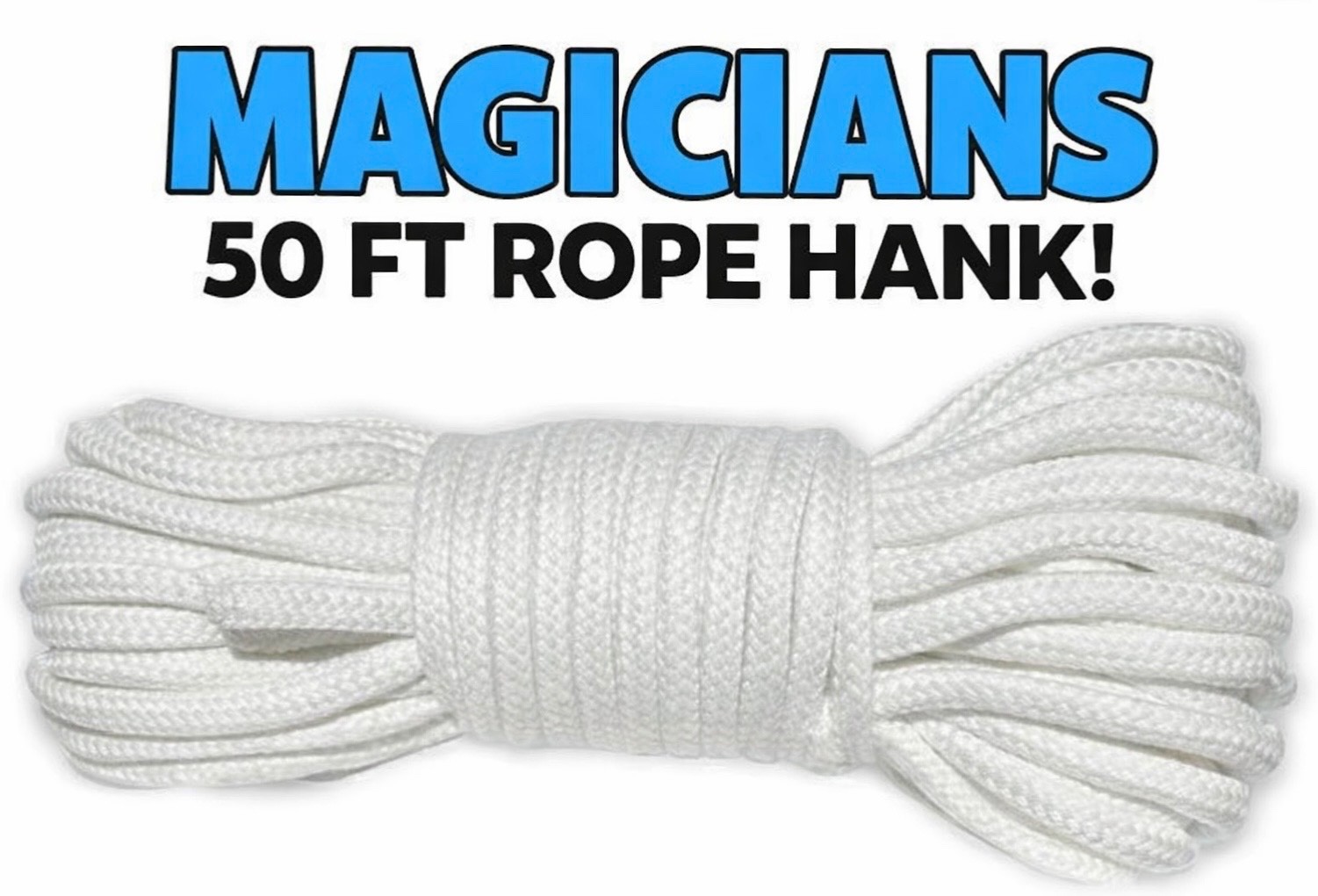 50' Feet WHITE SOFT ROPE Magic Tricks Cut And Restore Hank Bundle Magician Stage
