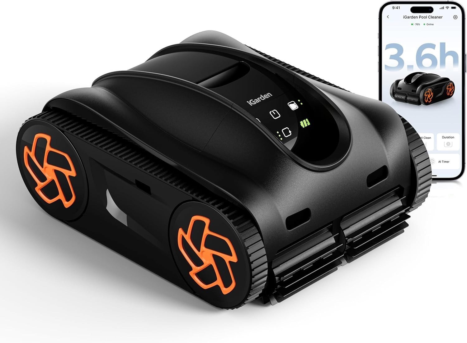 iGARDEN 3.6H Runtime Cordless Robotic Pool Cleaner Wall Climbing Waterline
