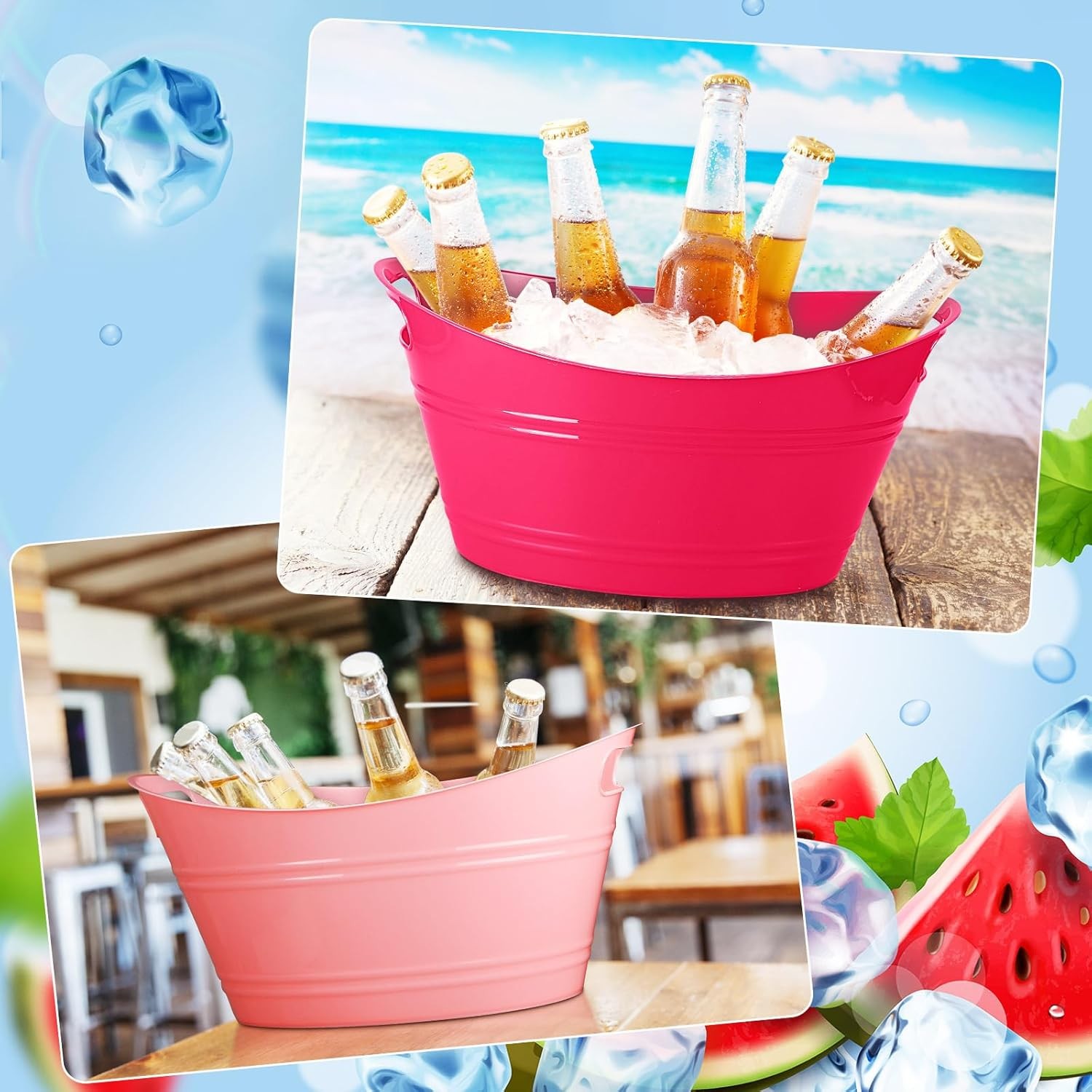 6-Piece Ice Bucket Set with Handle, Plastic Ice Bucket, Oval Storage Bucket