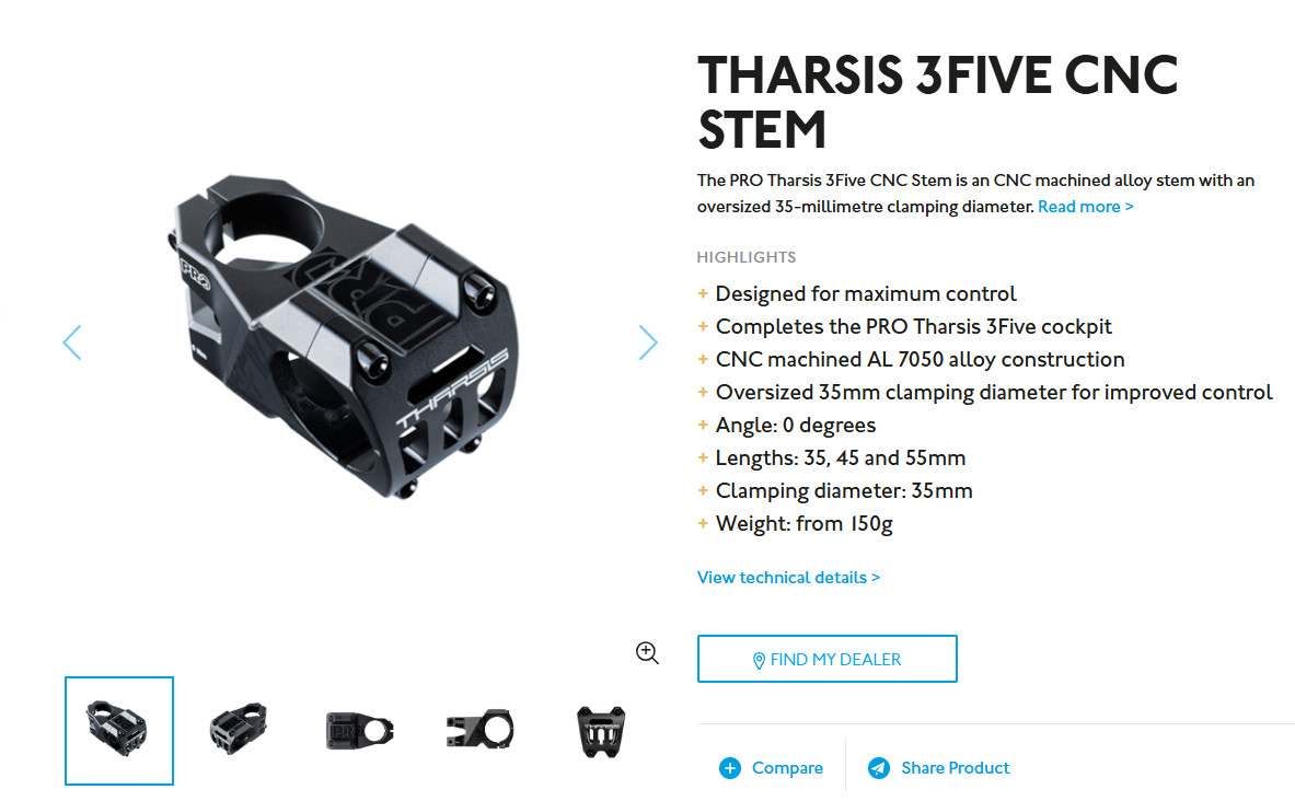 Shimano PRO Tharsis 3Five Cnc Stem 35.0mmx35mm Length x 0 Deg. New. No Returns.