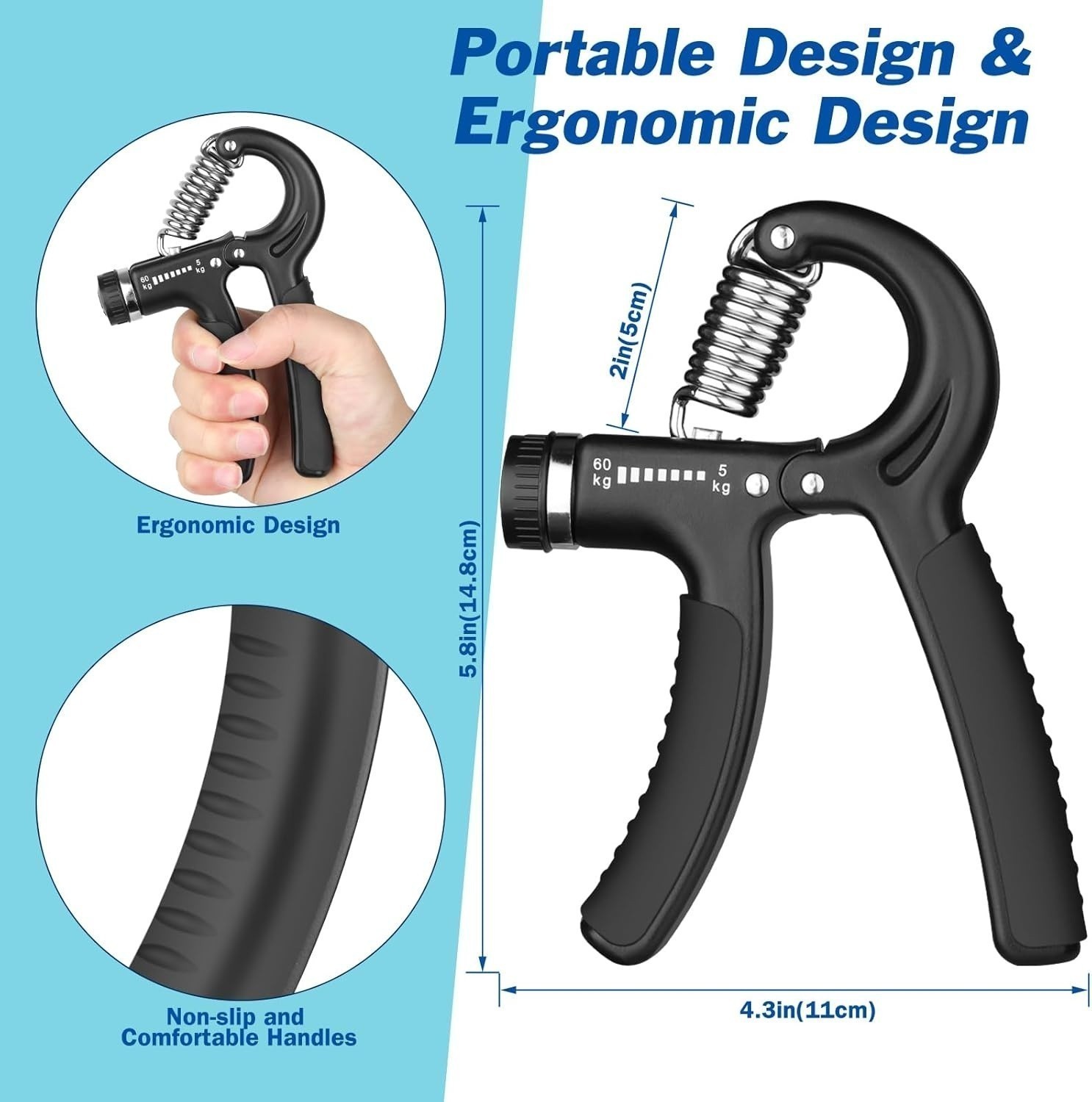 Hand Grip Strengthener Forearm Power Trainer Kit - 5 Pack Adjustable Resistance