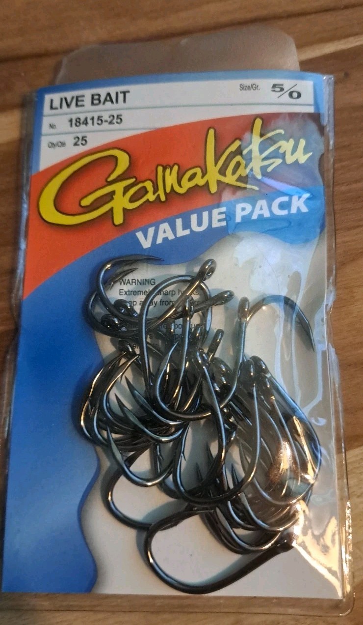 Gamakatsu Live Bait 18415-25 Size 5/0 Fishing Hooks  Qty. 25 Value Pack
