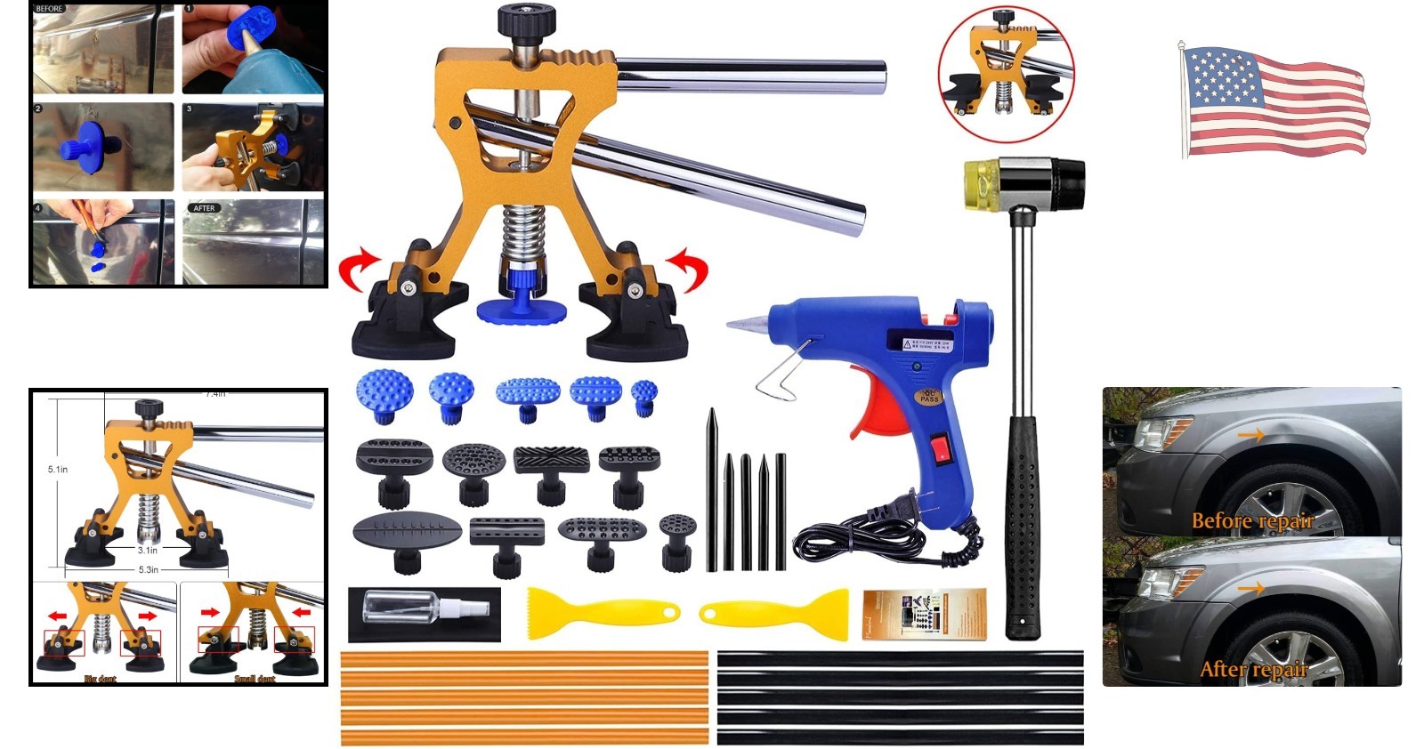 Ergonomic Auto Dent Puller 35pc Set - Protects Paint & Perfect for DIY Repairs