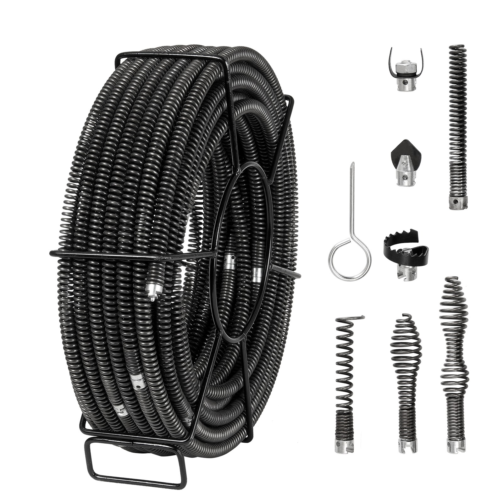 Uimoso Sectional Drain Cleaning Cable100FTx5/8In & 7 Cutters for 0.8"-3.9" Pipes