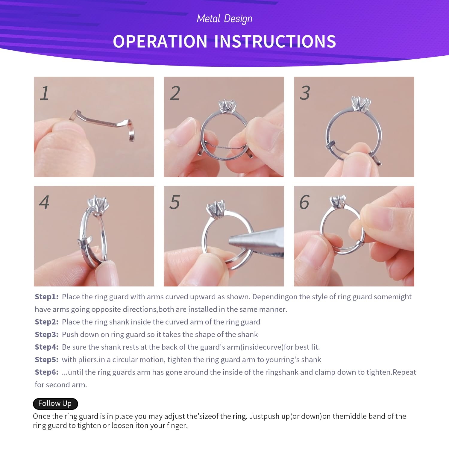 ELETIUO Filled Metal Ring Guard Set for Small, Medium, Large, 12pcs Silver