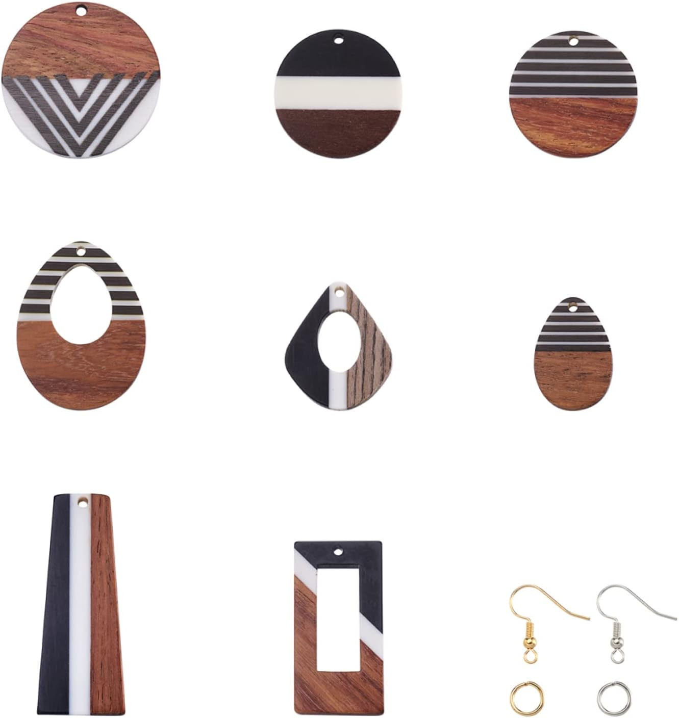 8 Pairs DIY Resin Wood Pendants Earrings Making Kit Zebra Print Resin Wood Charm