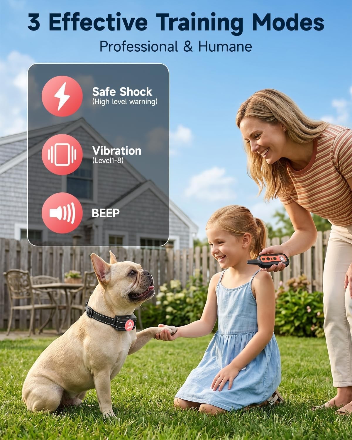 Electronic Dog Training Collar - Beep Vibration Shock Modes, 1000ft Range,