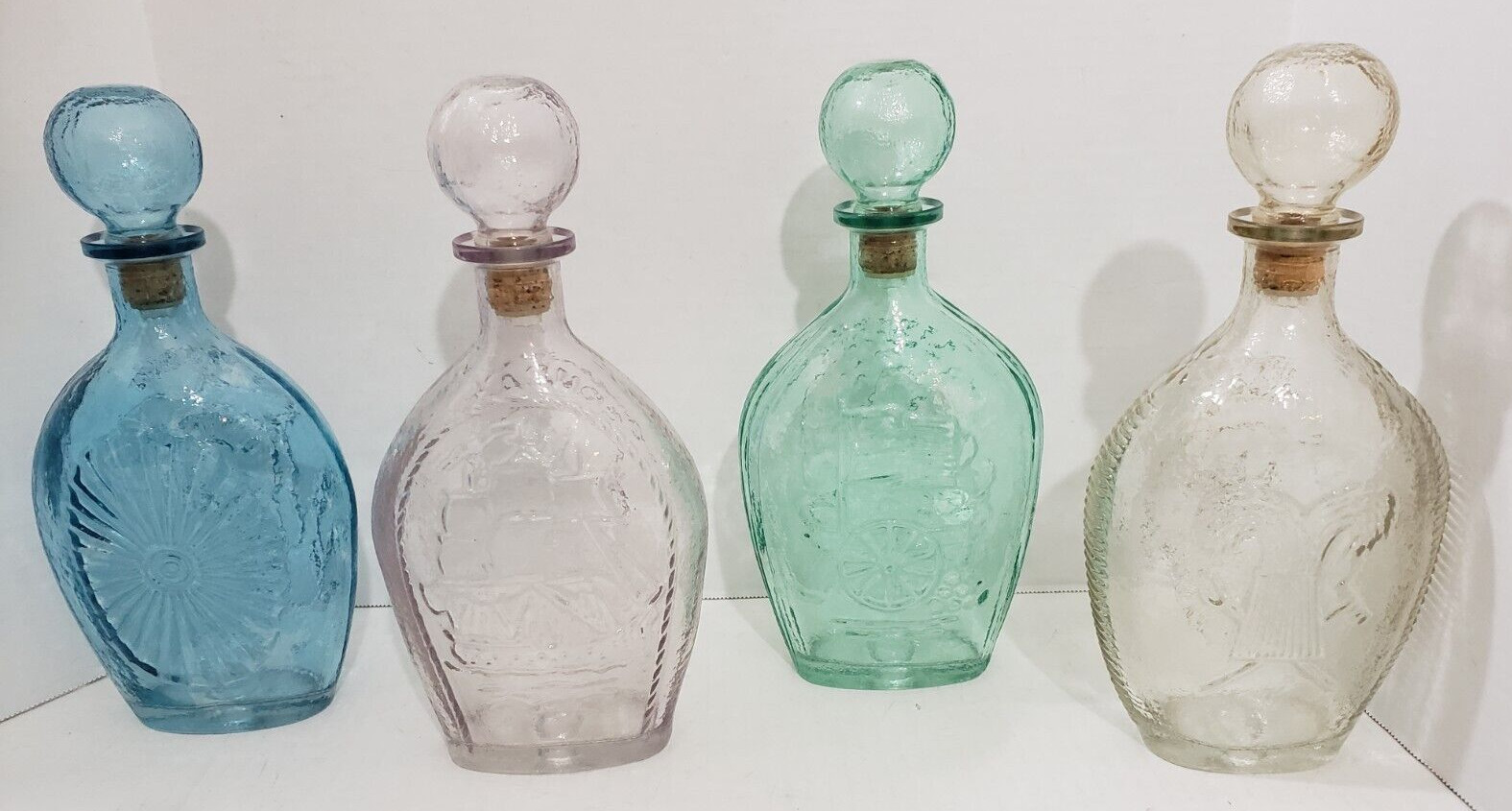 Vintage Whiskey Liquor Bottles Decanter Glass Set of 4 D-126 Empty