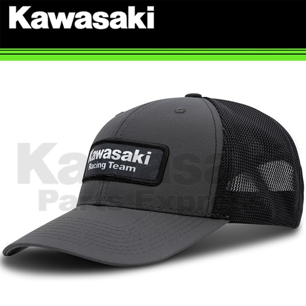 NEW GENUINE KAWASAKI RACE TEAM CAP BLACK GREY POLYESTER SNAPBACK K005-4140-CHNS