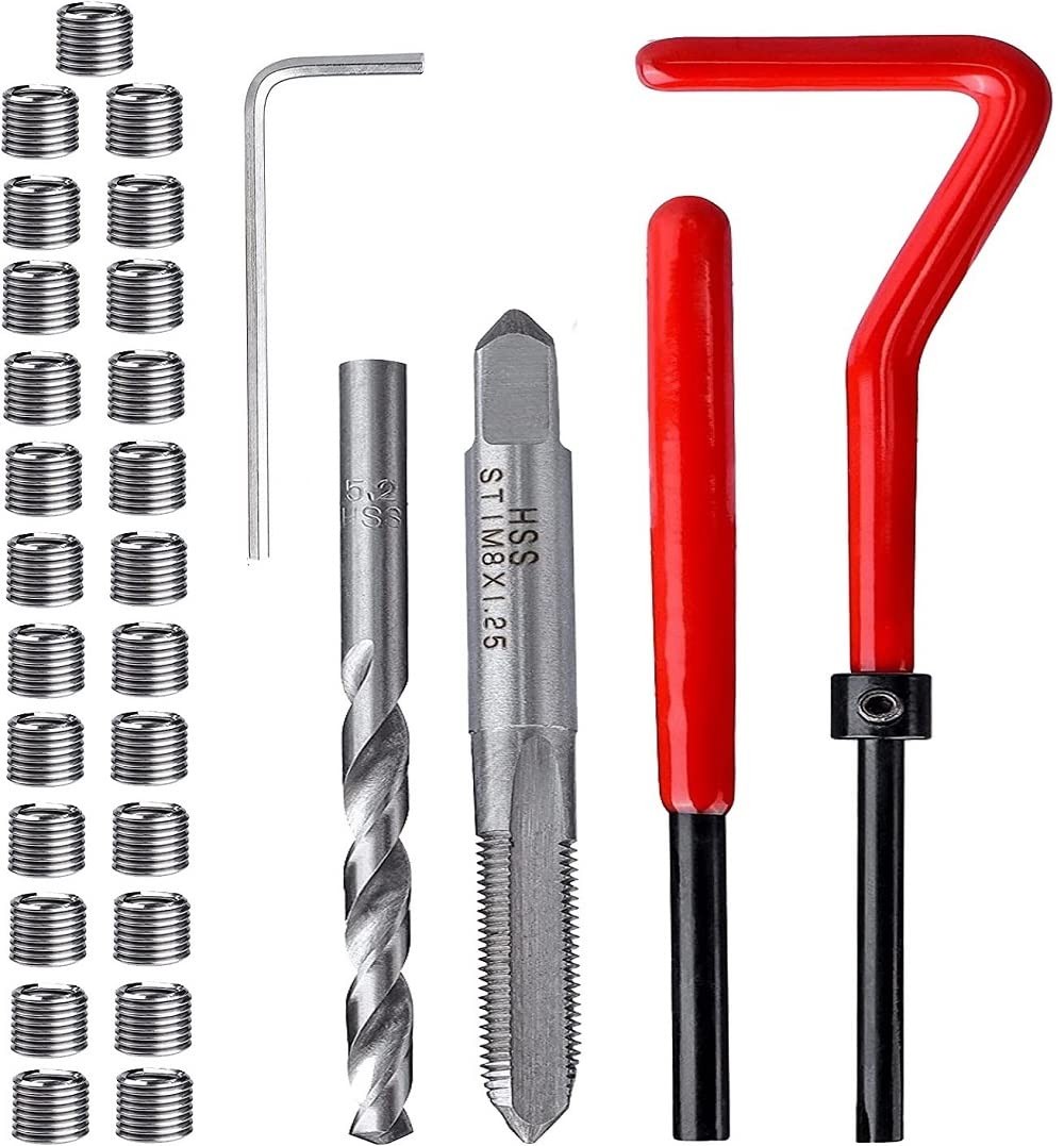 M8x1.25mm Thread Repair Insert Kit Stainless Steel Helicoil Tool 30 PCS