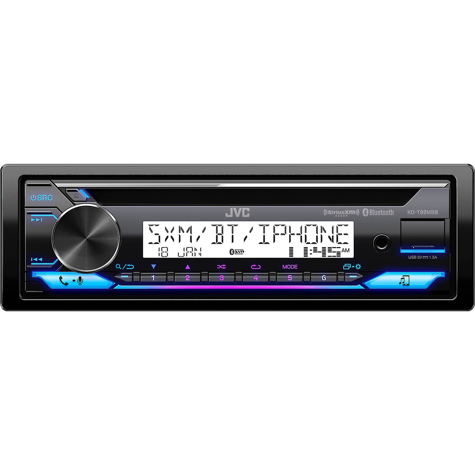 JVC KD-T92MBS CD Receiver featuring Bluetooth, USB, Backlit Display, Conforma...