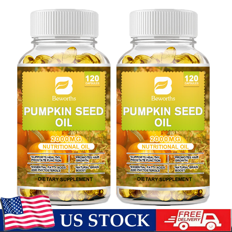 2*120  Pumpkin Seed Oil Capsule 2000Mg Support Healthy Prostate,Brain Boost