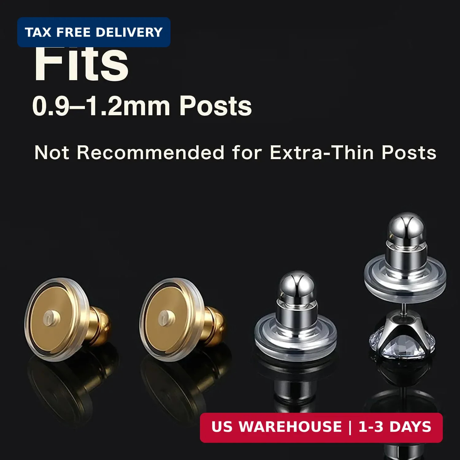 Locking Earring Backs for Droopy Ears, Safety Cap, Fits 0.9-1.2mm Posts | For St