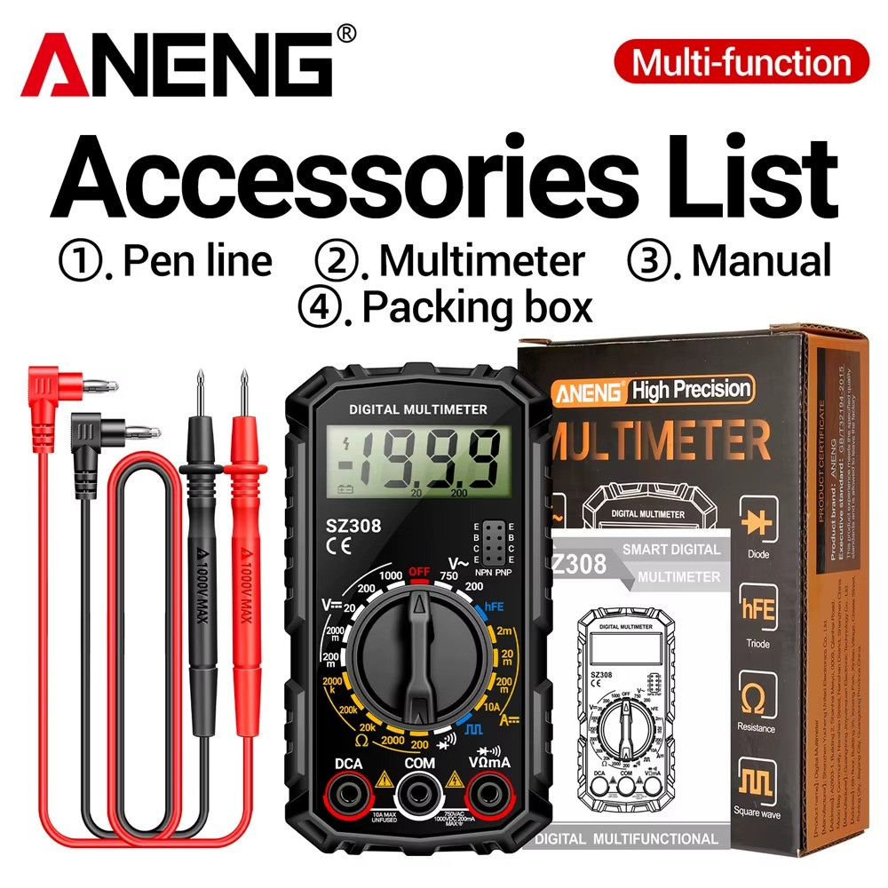 Digital Multimeter LCD Voltmeter Ammeter Ohmmeter Volt AC DC Tester Leads Meter