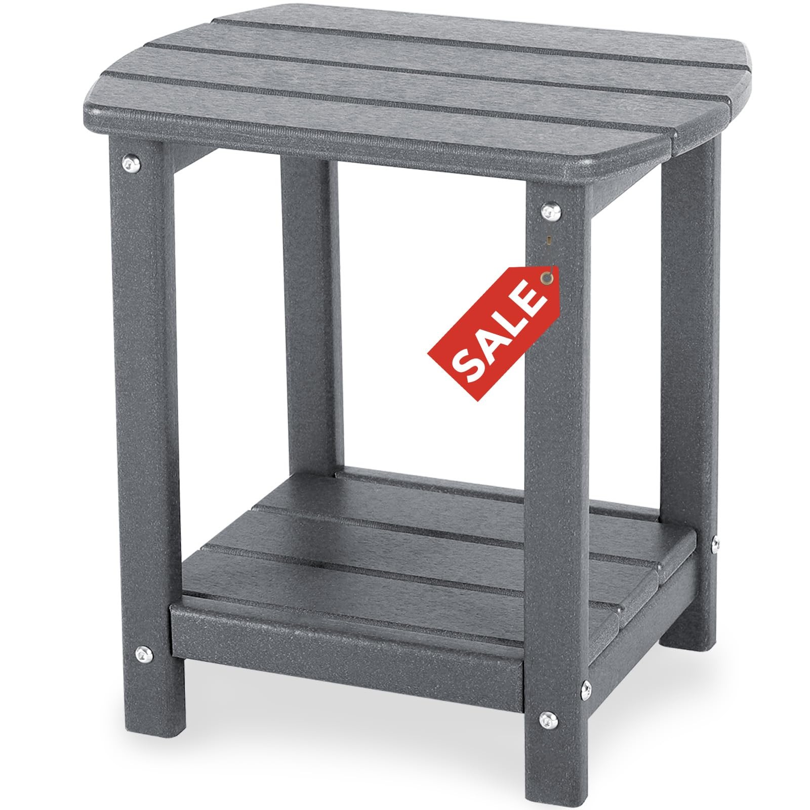 Adirondack Square Outdoor Side Table,2-Tier Storage Patio Side Table, HDPE En...