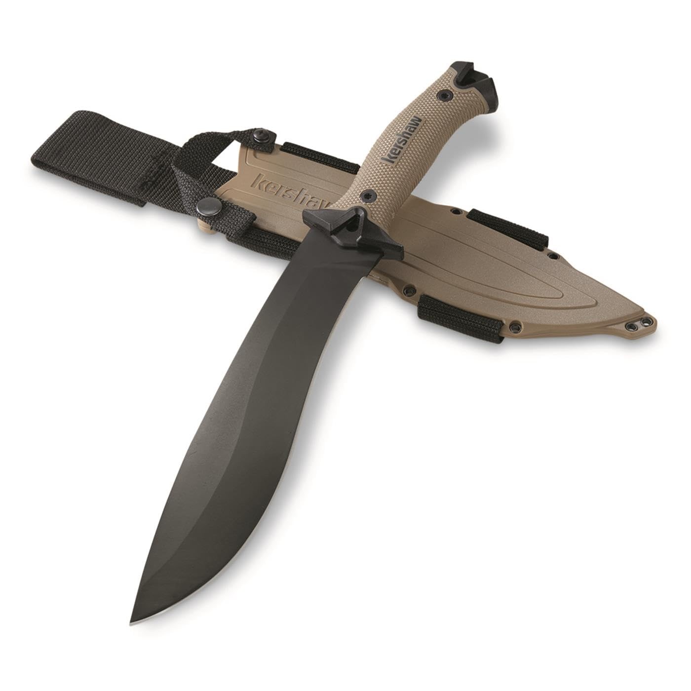 Kershaw Camp 10 Machete, Tan, 10 Inch Fixed Recurve Blade, 65Mn 10", Tan