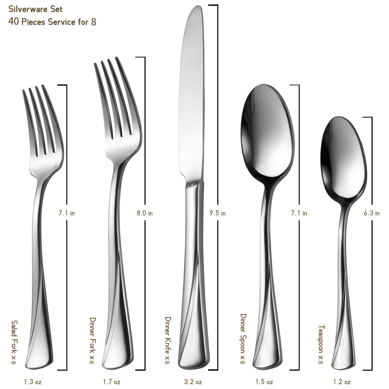 Alata Alice 40-Piece Silverware Set Stainless Steel Flatware Set,Service for ...
