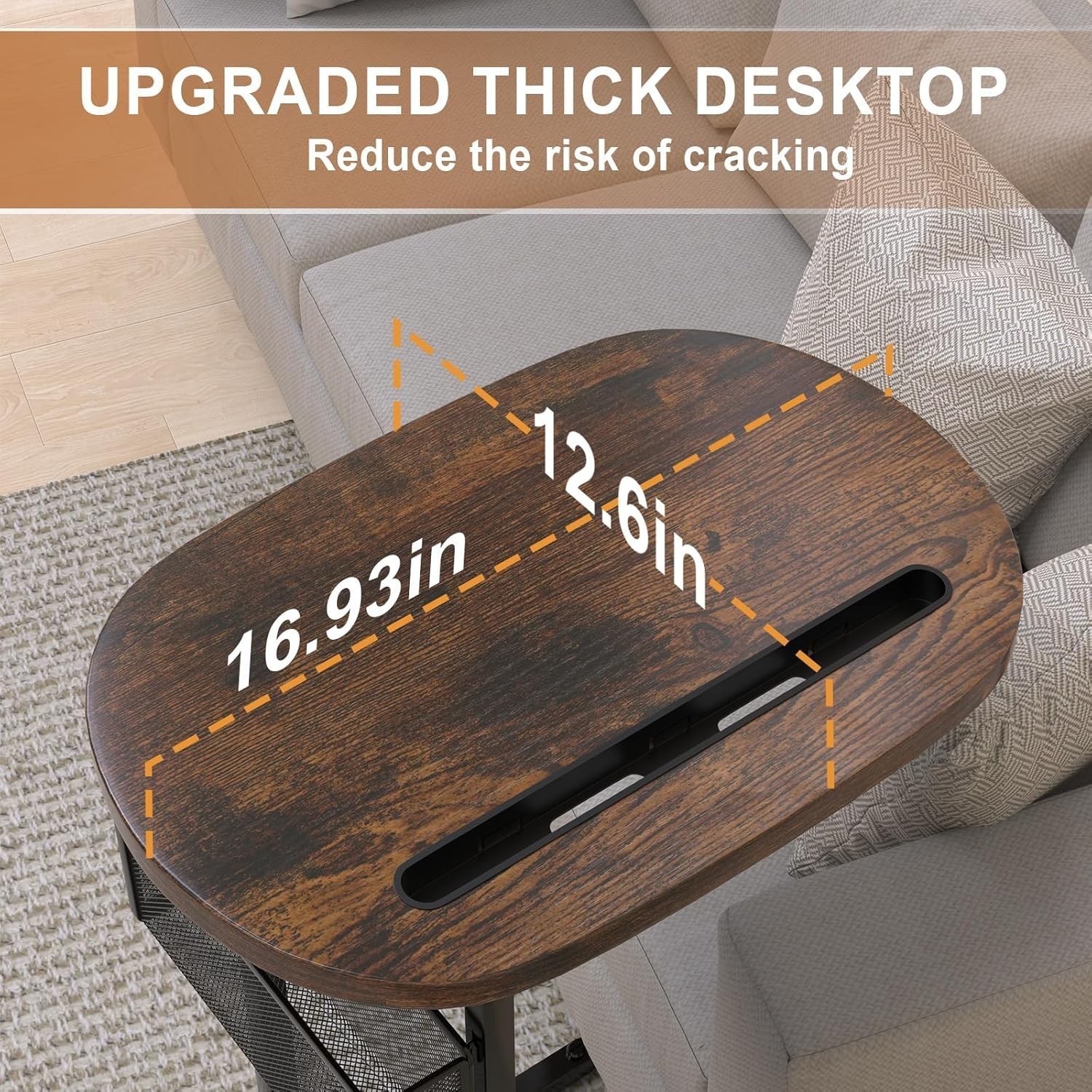 TV Tray Table W/ Large Tabletop Adjustable Sofa Table W/ Storage Baskets