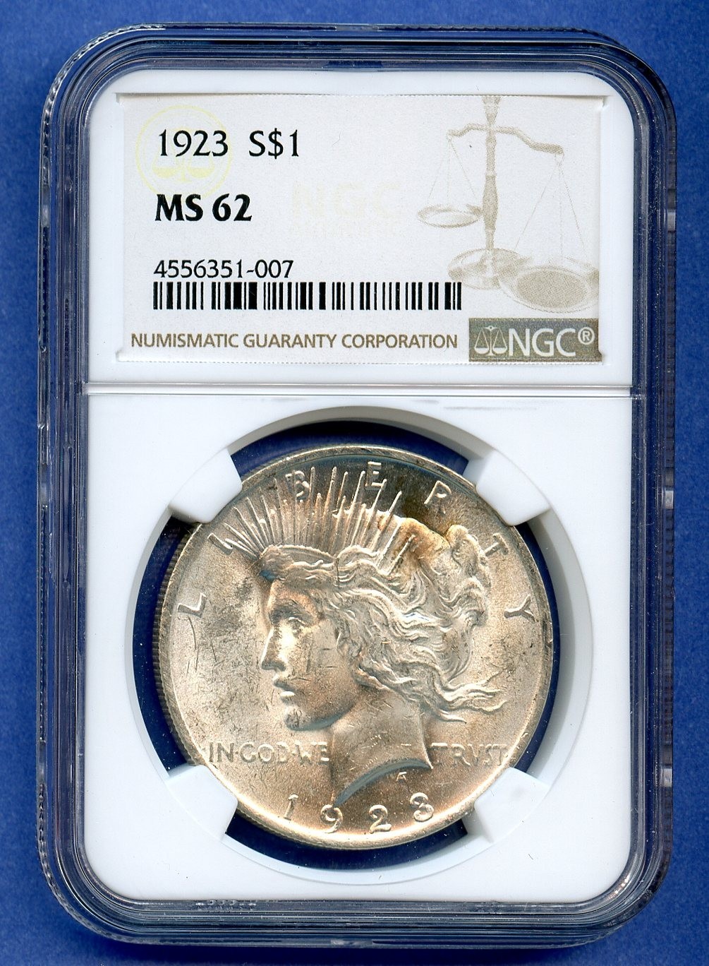 1923 P NGC MS62 Peace Silver Dollar $1 US Mint Coin 1923-P MS-62
