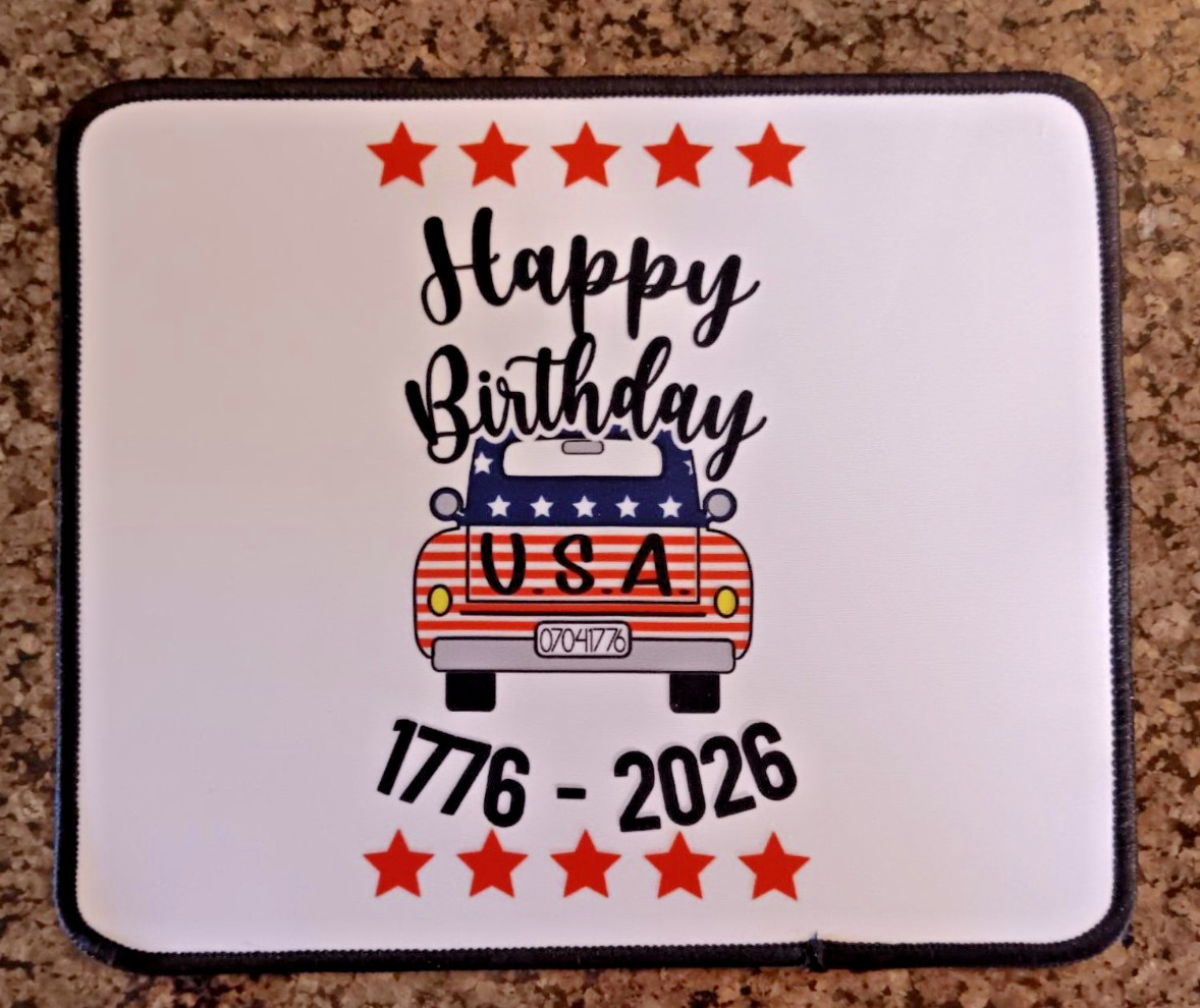 Gaming Mouse Pad, USA Birthday  Collectible, New, Neoprene, New Unused