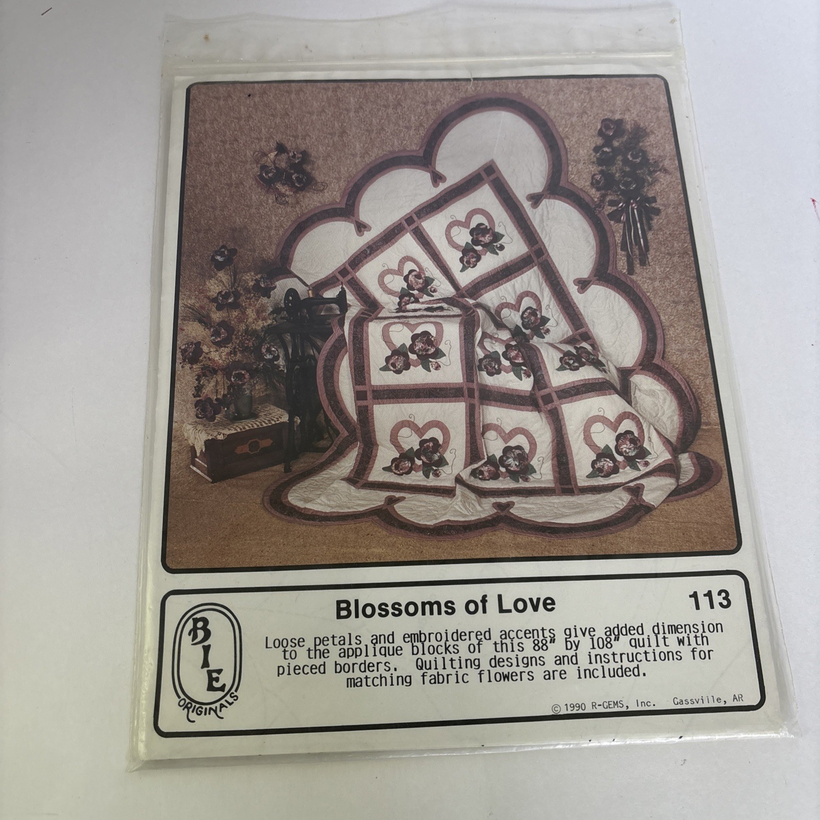 Vintage Blossoms of Love Quilt Pattern By BIE Originals R-GEMS 88" x 108" NEW